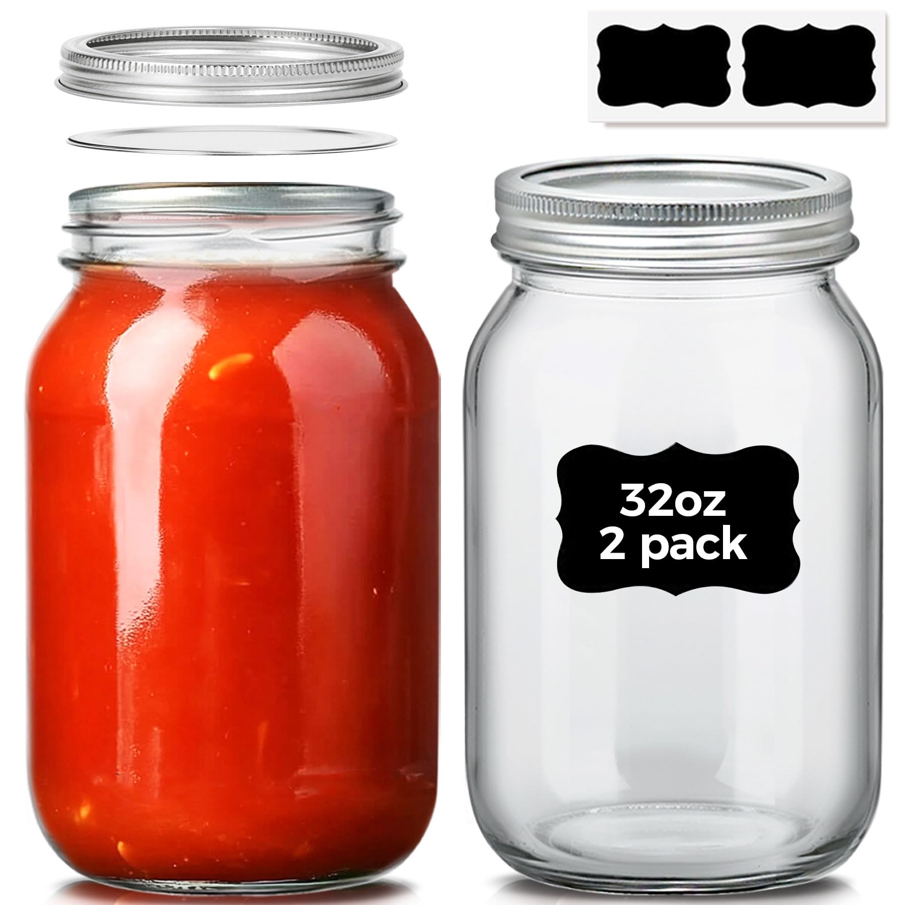 ComSaf 32 oz Wide Mouth Mason Jars 2-Pack