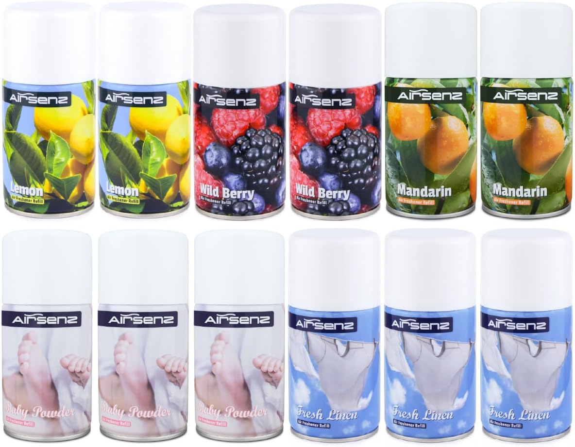 Air Freshener 12x 270ml Automatic Dispenser Aerosol Spray Refill Cans - 2 Packs of 6 Mixed Fragrances