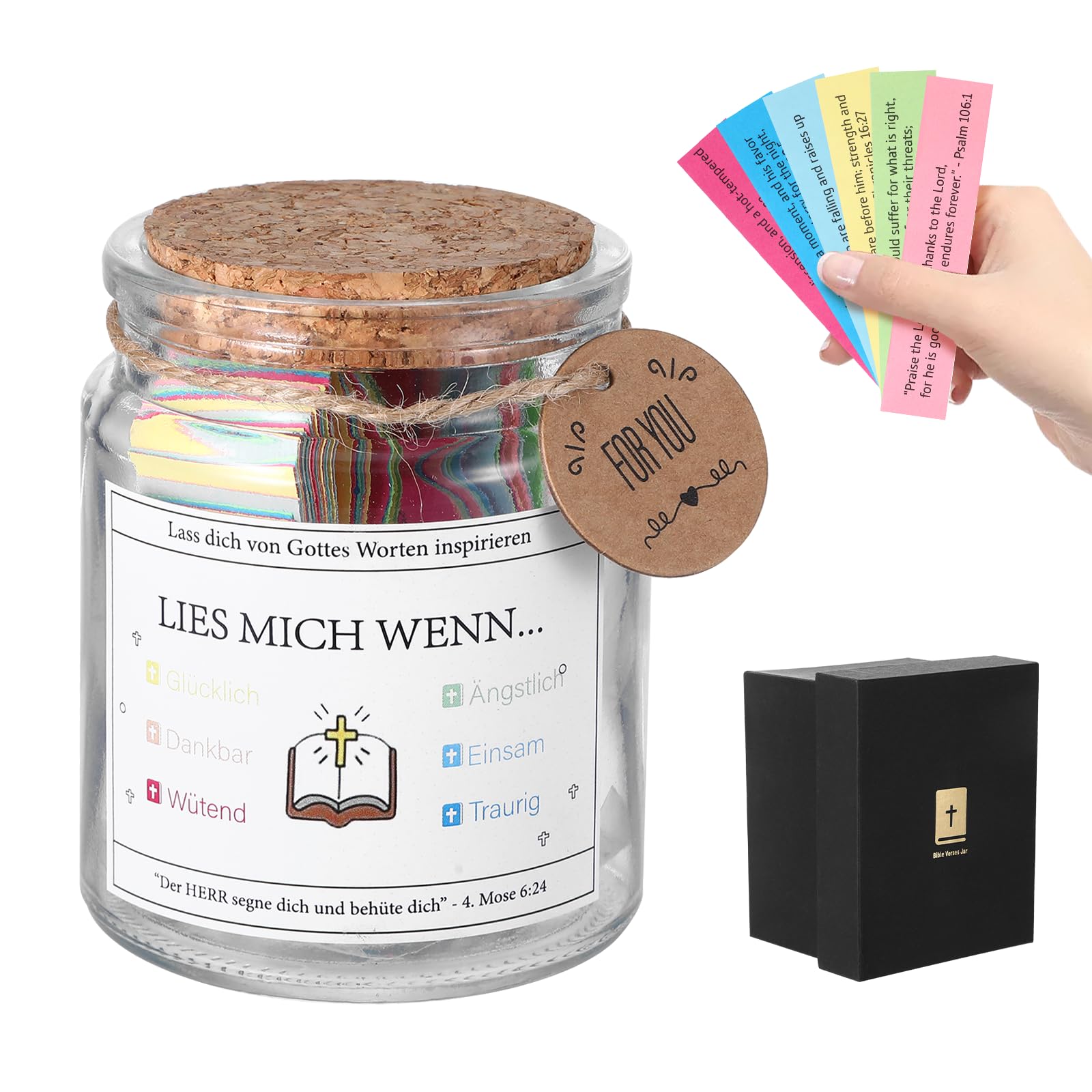 Bibelvers-Glas Mit 92 Inspirierenden Karten – Christliches Geschenk Für Frauen & Kinder – Für Gebet, Achtsamkeit & Dankbarkeit