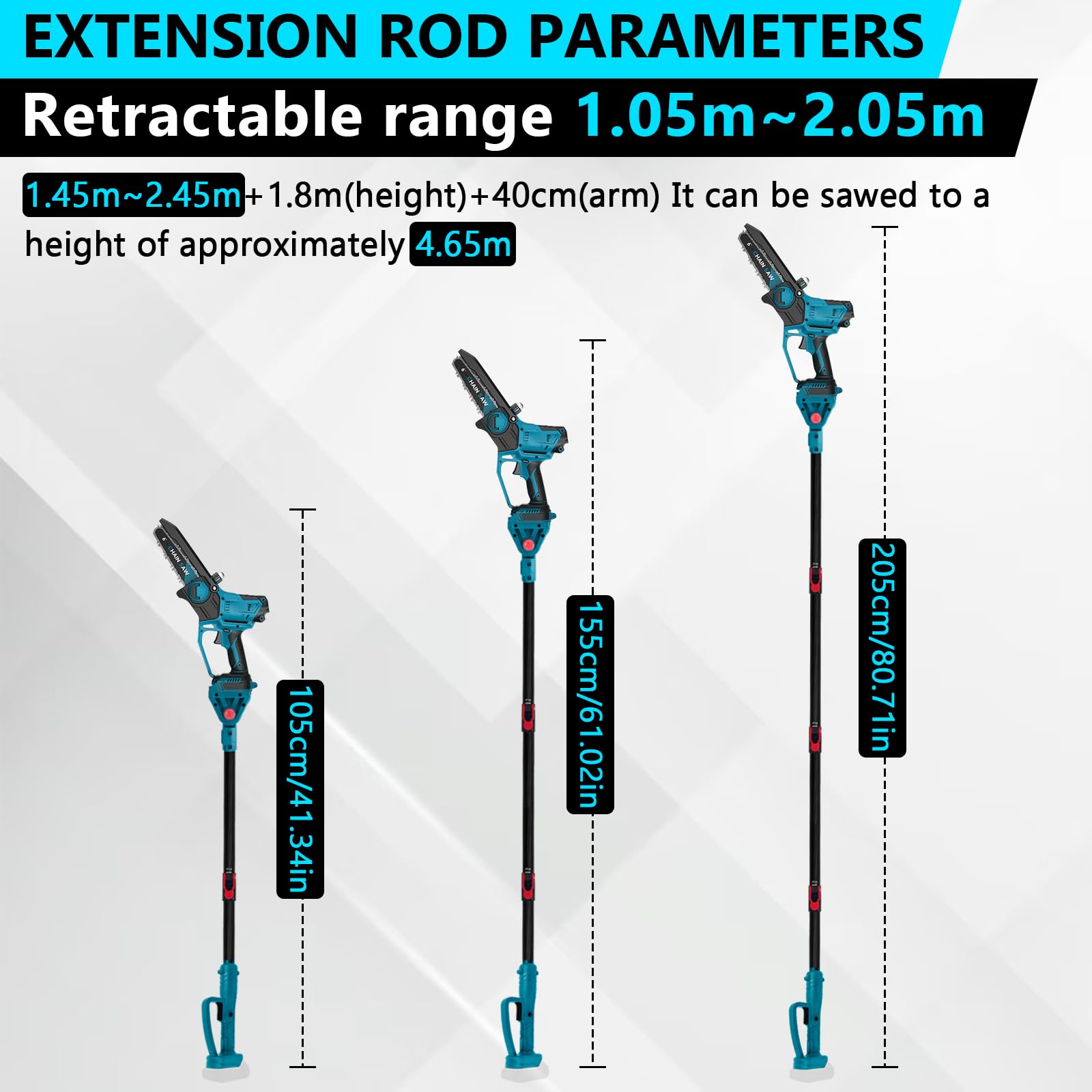 Élagueuse sans fil 2 en 1 - Compatible avec Makita 18 V - Scie d'élagage 2 en 1 sans balais - Avec manche télescopique et télescopique - Hauteur de travail : 4,5 m