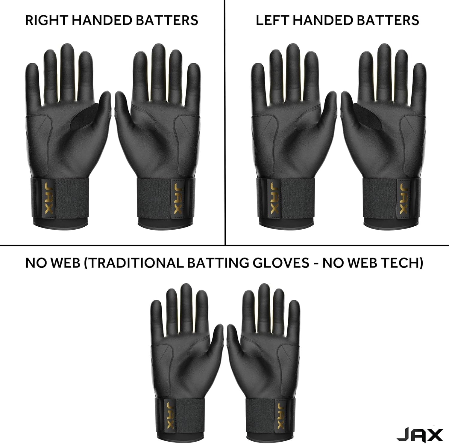 JAX Batting Gloves | Full Wrap Support Batting Glove | Baseball & Softball | Optional Web-Tech | Multiple Colors