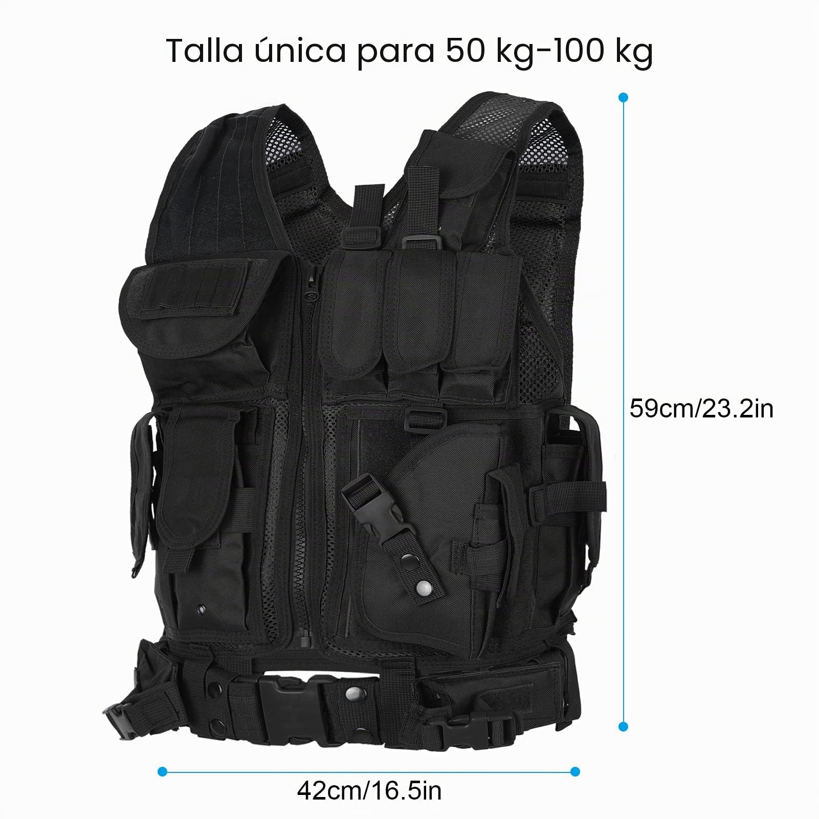 Lixada Chaleco táctico militar de poliéster para airsoft caza negro