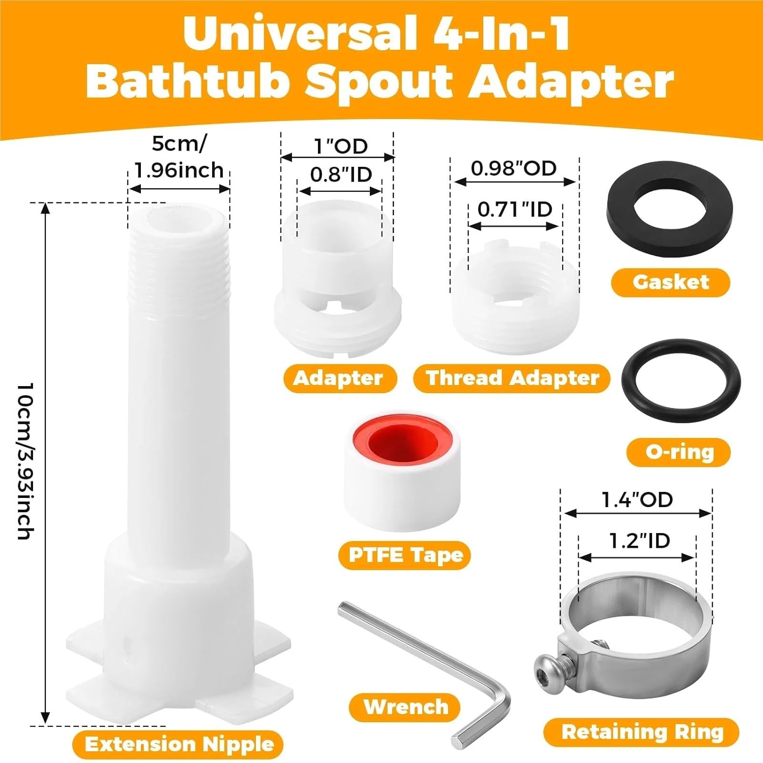 Tub Spout Diverter Repair Kit 4Sets Universal 4 in 1 Tub Spout Conversion Set Bathtub Adapter Kit Faucet Extende Head Sprayer Bathroom Basin Tap Extend