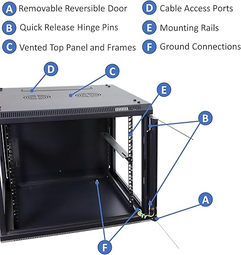 Miniatura 7 de AEONS Gabinete de servidor de red de montaje en pared profesional 9U Rack de red de servidores de 19 pulgadas 16 pulgadas negro profundo