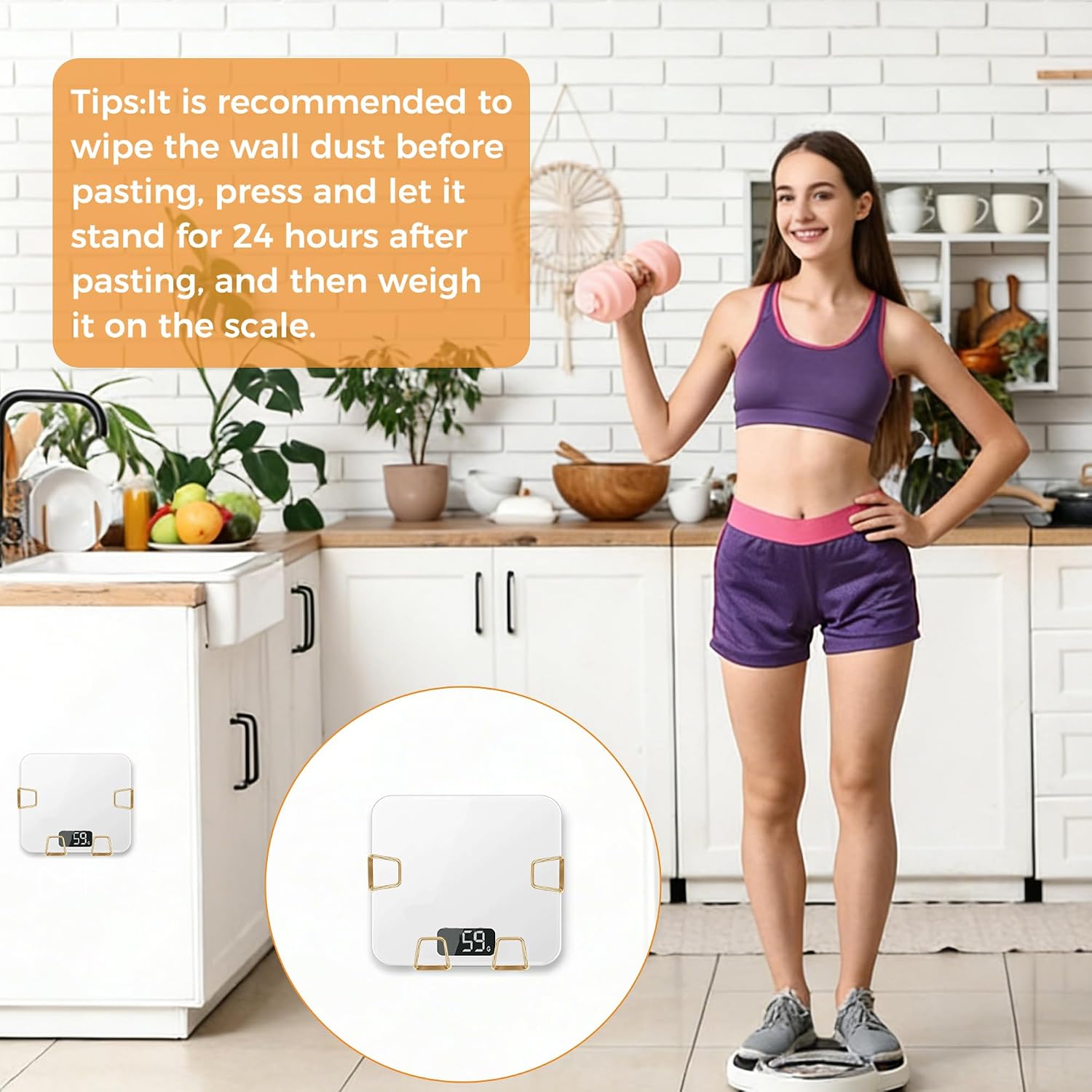 MOROBOR Weight Scale Holders Wall-Mounted, 4pcs Durable Self Adhesive Kitchen Scale Stand Versatile Wall Storage Bracket Fit for Home Gym Bedroom Kitchen Dorm RVs Pantry/Gold