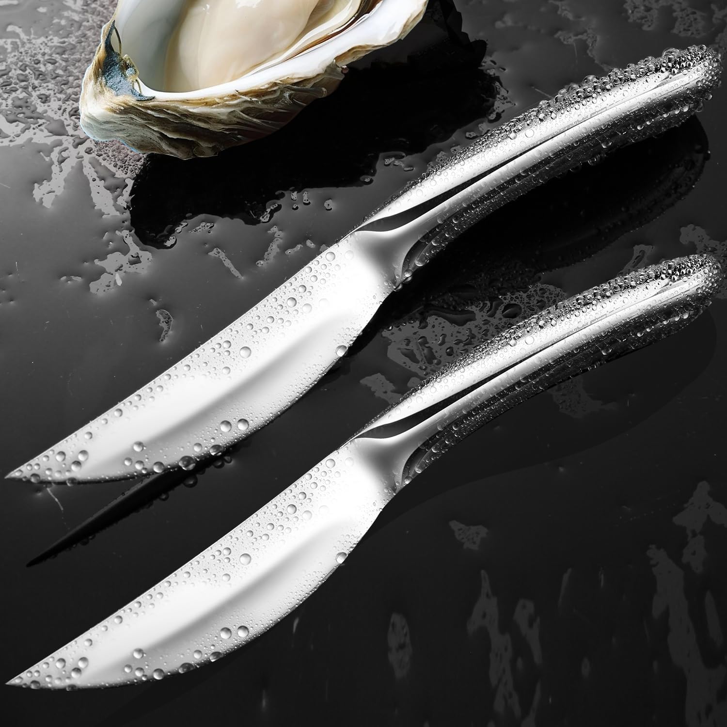 2 Pack Oyster Knife Shucker Set, Premium Oyster Clam Shucking Knife Opener Tool for Shellfish, Full Stainless Steel Curved Tip Blade Ergonomic Non-Slip Handle