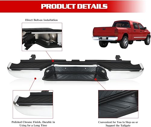 Miniatura 7 de KKoneAuto Parachoques trasero compatible con camionetas Frontier 2005-2019, montaje de parachoques trasero sin agujeros para sensor, asistencia de