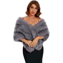Womens Faux Fur Shawl with Hidden Pockets for Wedding Bride | Luxury, Fur Shawls and Wraps for Evening Dresses, for Bridal, Warm Fur Cape for Winter Evening Party