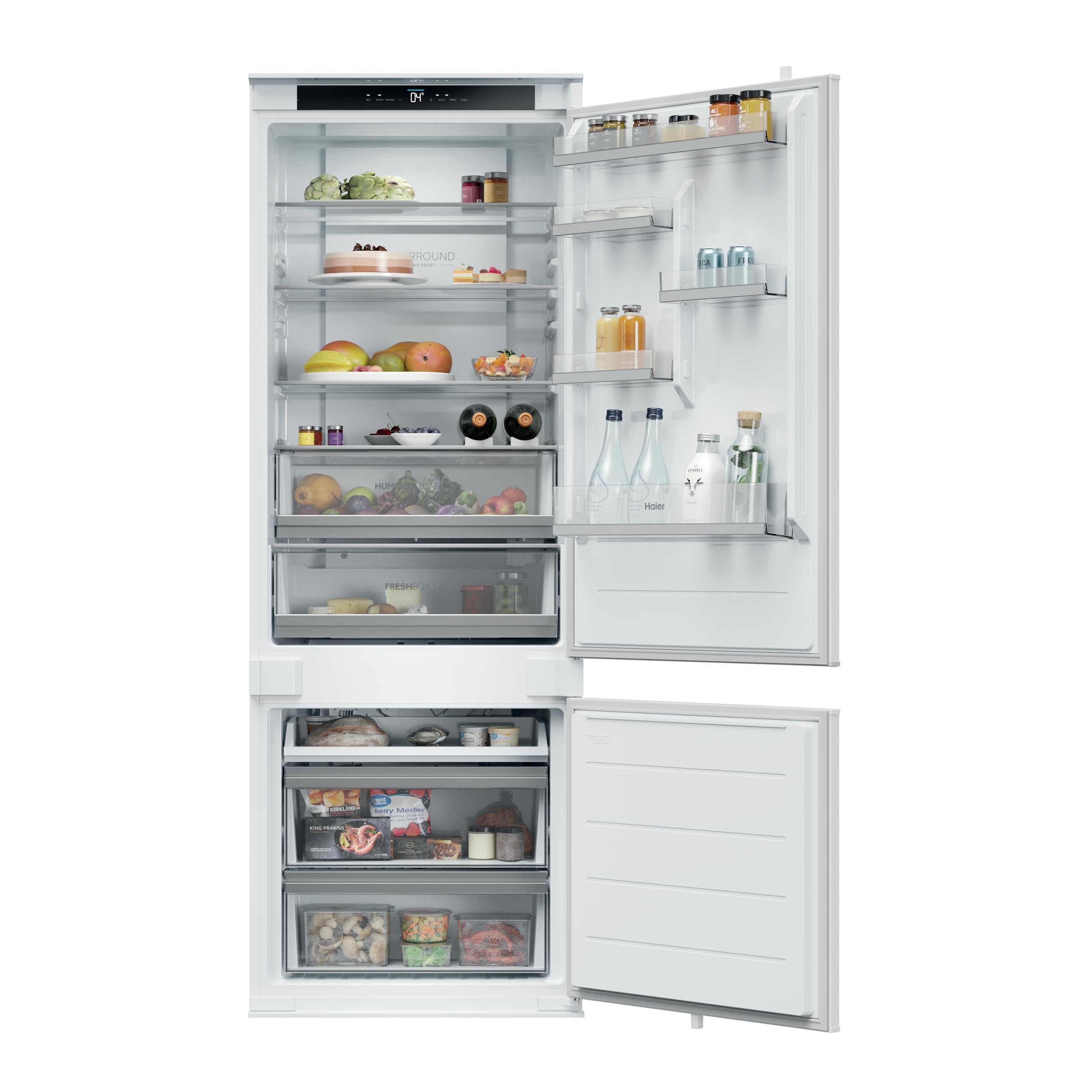 Haier 2D HBQW5719E - Frigorífico Combi Integrable, 382L,WIFI,Motor Inverter, My Zone, Total No Frost,Ancho 69 cm, Alto 193.5 cm,Iluminación LED, Blanco