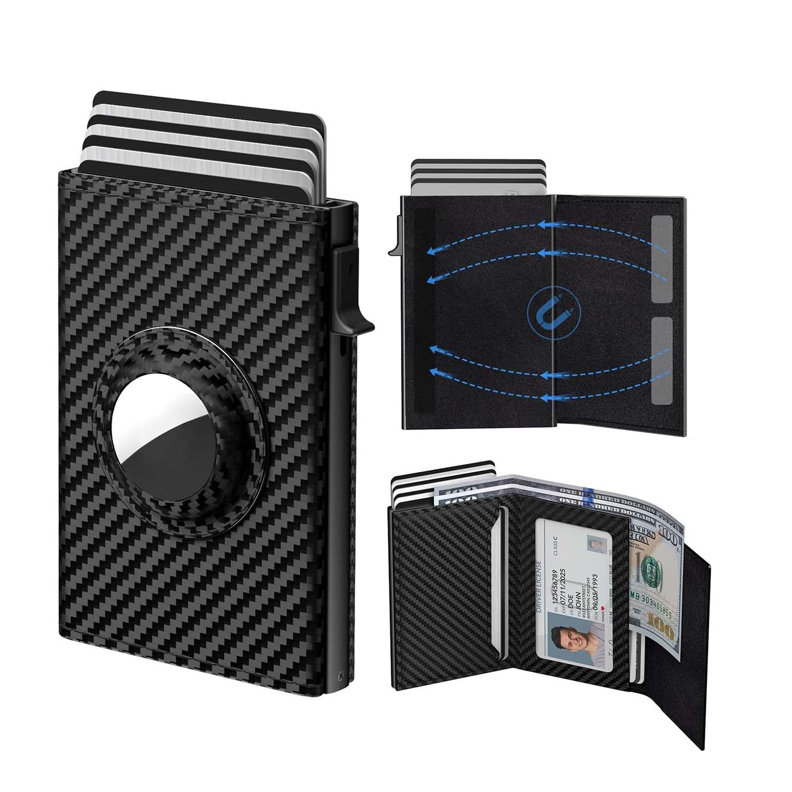 Portafoglio Slim Uomo con RFID e Tracciatore Nero