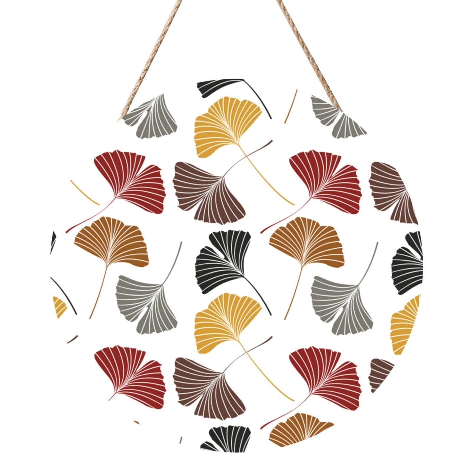 InOmak Ginkgo Leaves, Round Wood Panel Painting 12 in, Wall Hanging Painting For Home