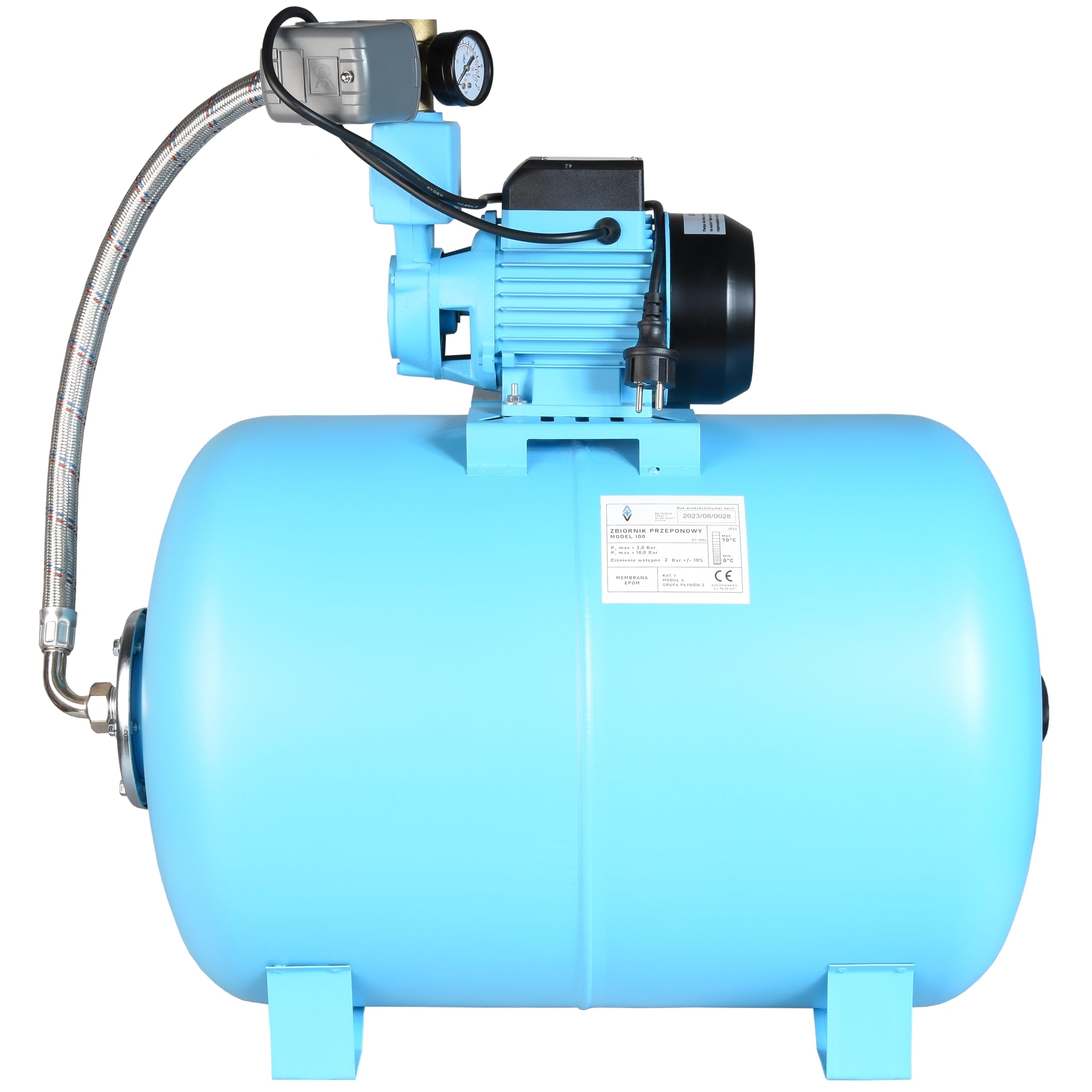 Pompe à Eau WZP 750 avec Réservoir 100L - Pompe de Jardin (750 W, 3000 l/h, Hauteur max 55 m) - Groupe de Surpression Set - Réservoir à Vessie Sous Pression 100 L - Pompe d’arrosage pour Eaux Claires