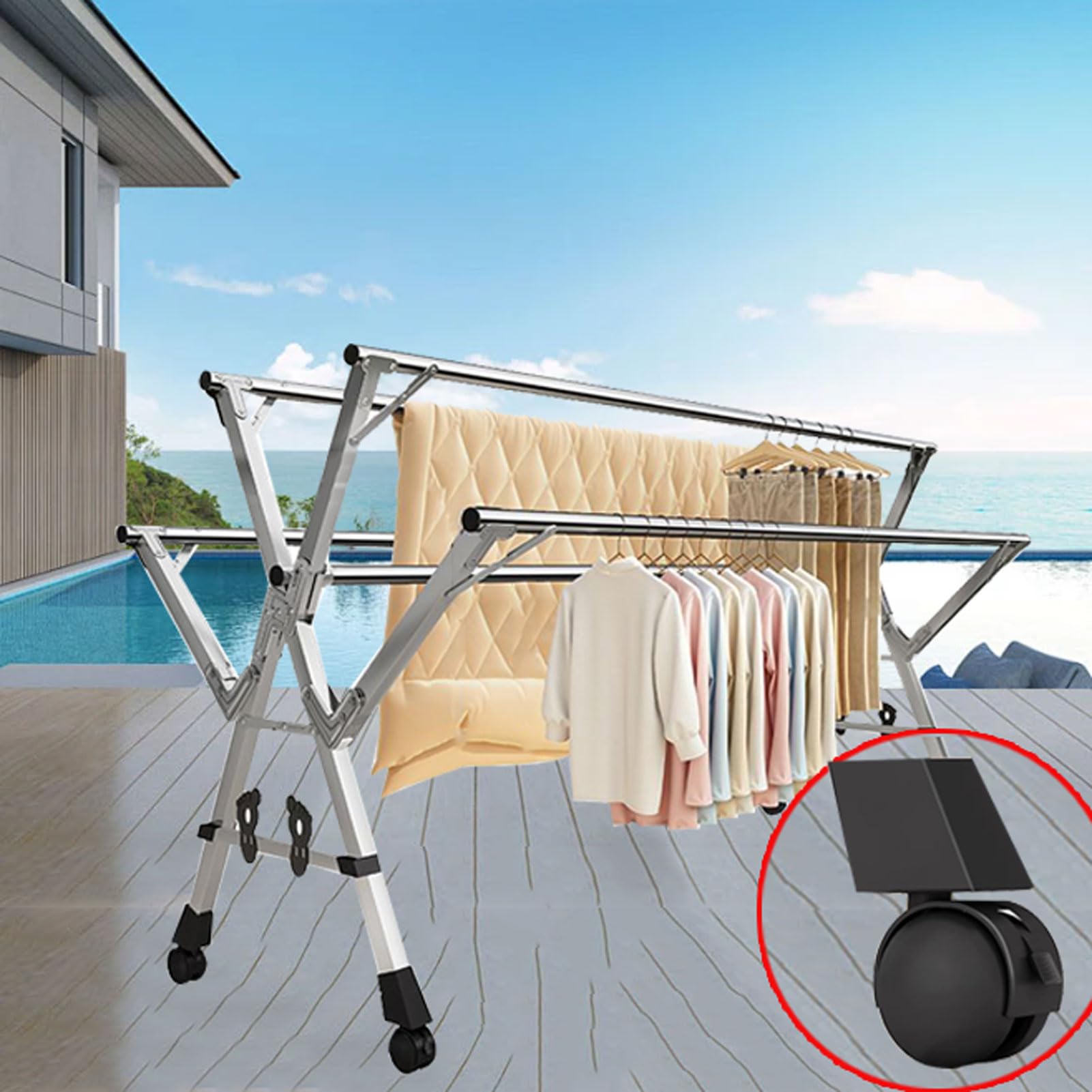 Stendibiancheria Pieghevole 240cm - Acciaio Inox, 20 Ganci E 12 Clip, Per Interno/esterno - Foto 10