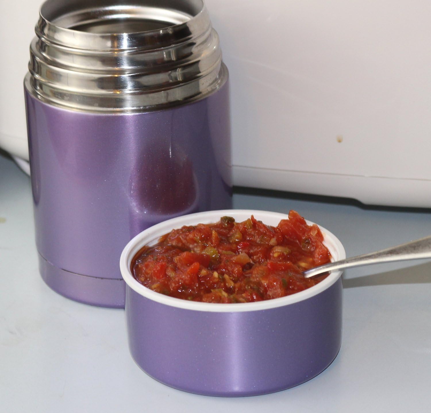 Insulated Vacuum Sealed Thermal Hot Food Stainless Steel Jar Containers for Lunch, Travel, Hiking, Camping, Survival 16 Oz No BPA (Purple)