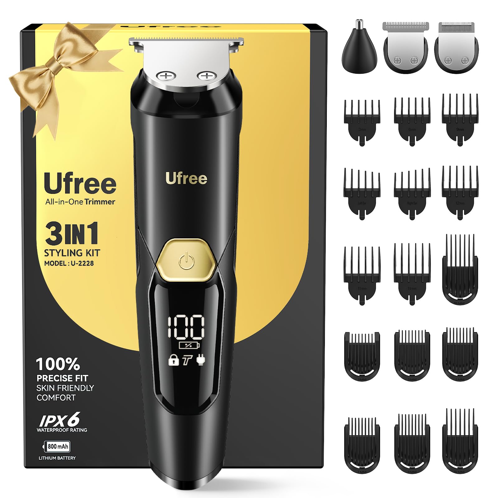 Photo 1 of Ufree 3-in-1 Beard Trimmer for Men, IPX6 Waterproof Electric Razor