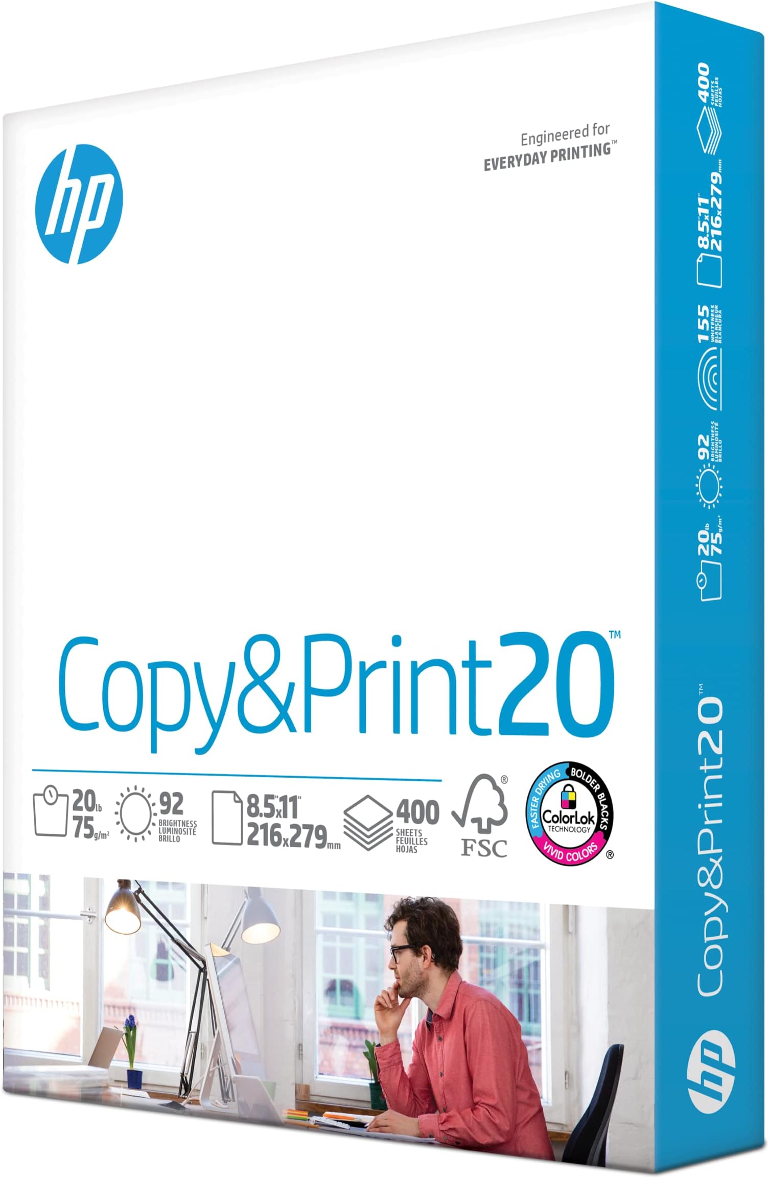 HP Printer Paper | 8.5 x 11 Paper | Copy &Print 20 lb | 1 Pack - 400 Sheets | 92 Bright | Made in USA - FSC Certified | 200010R