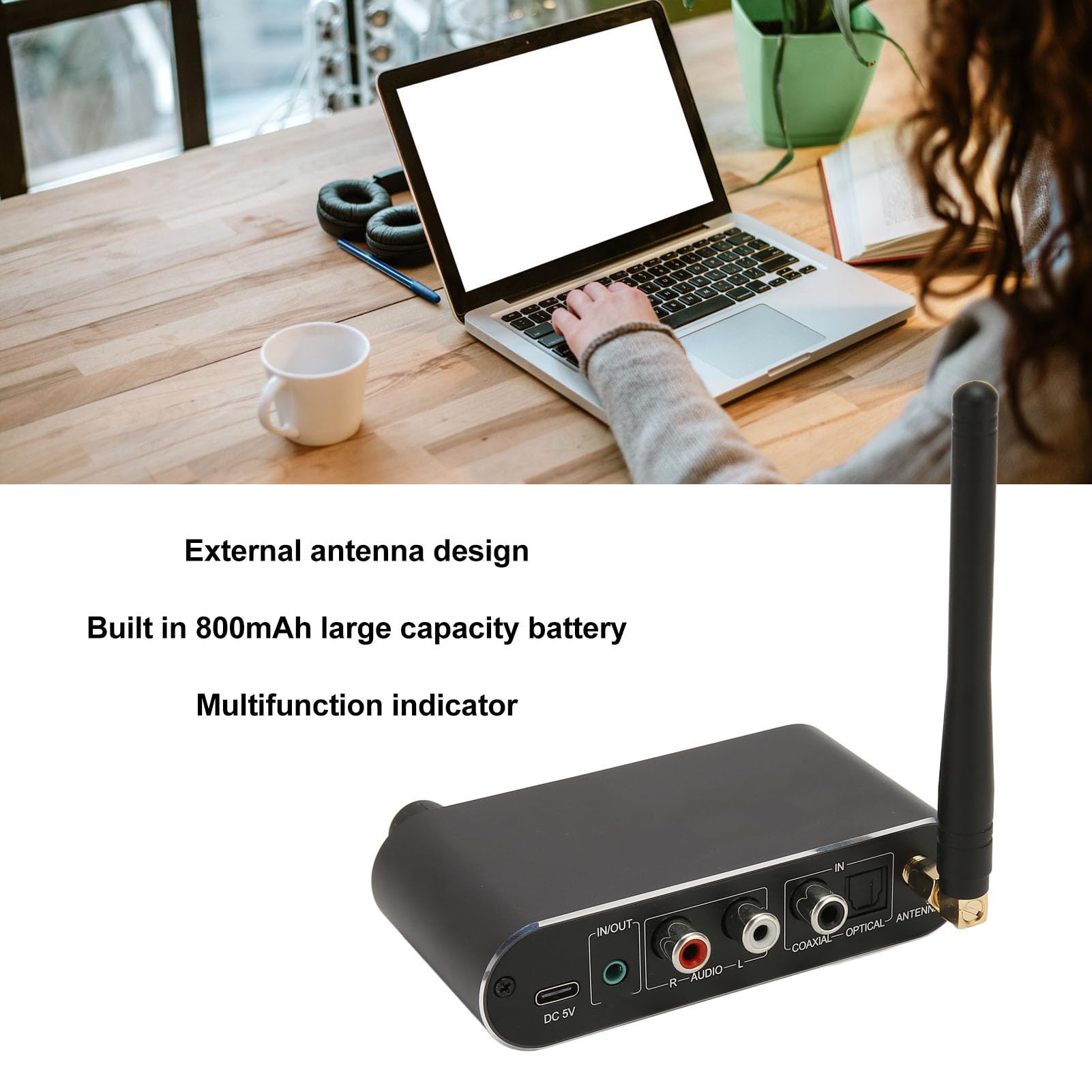 Bluetooth 5.1 Sender Empfänger, Kabelloser Audio Adapter Sender Empfänger, Glasfaser Koaxial HiFi Audio Adapter für Fernseher, Computer, Heim Stereoanlage, Kopfhörer