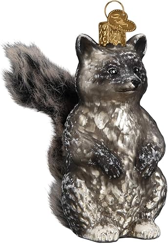 Old World Christmas Adornos de cristal soplado de mapache vintage para árbol de Navidad