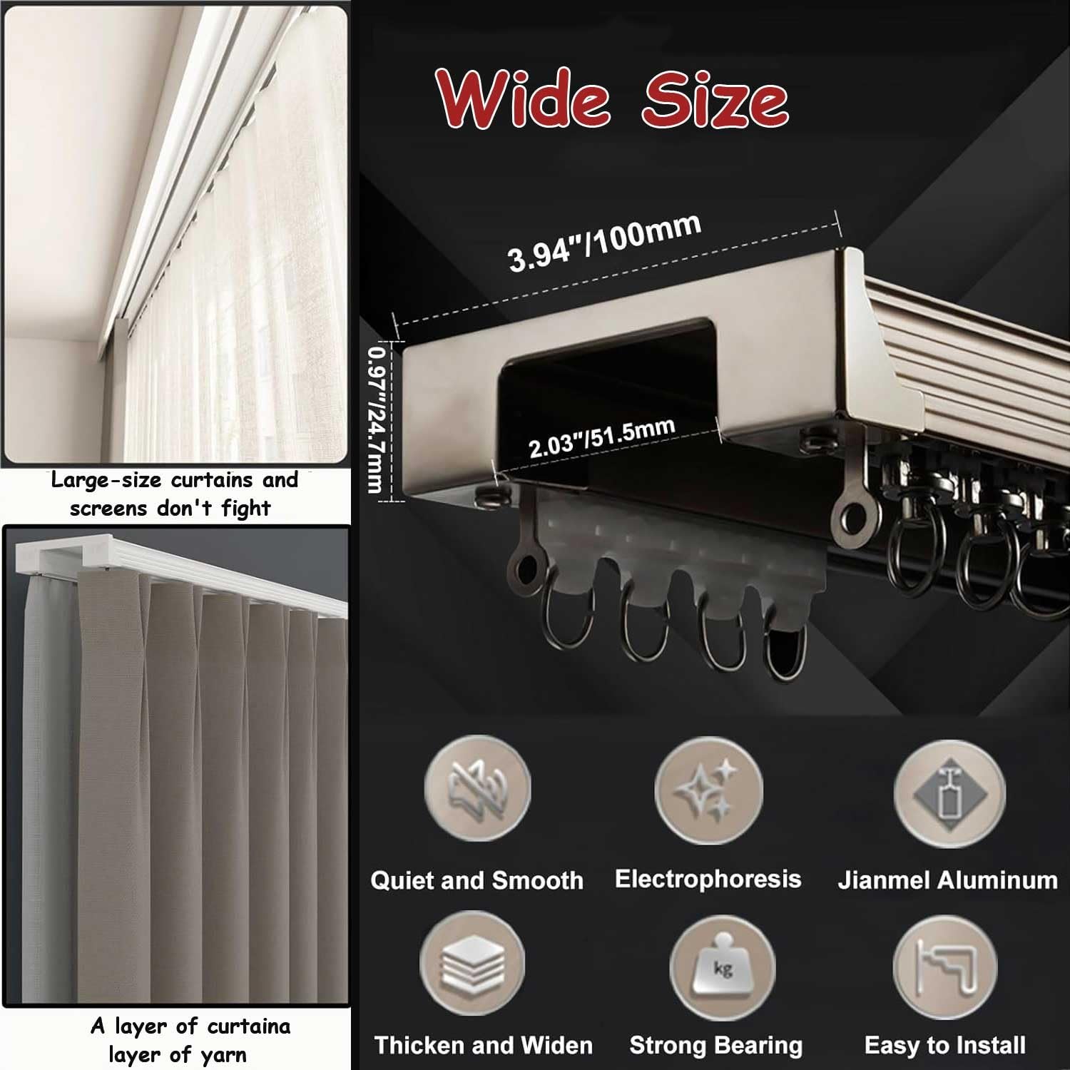 Heavy-Du Double rail pour fenêtre et plafond - Séparateur de pièce facile à installer - Pour salon et chambre à coucher - 4,2 m / 13.8ft