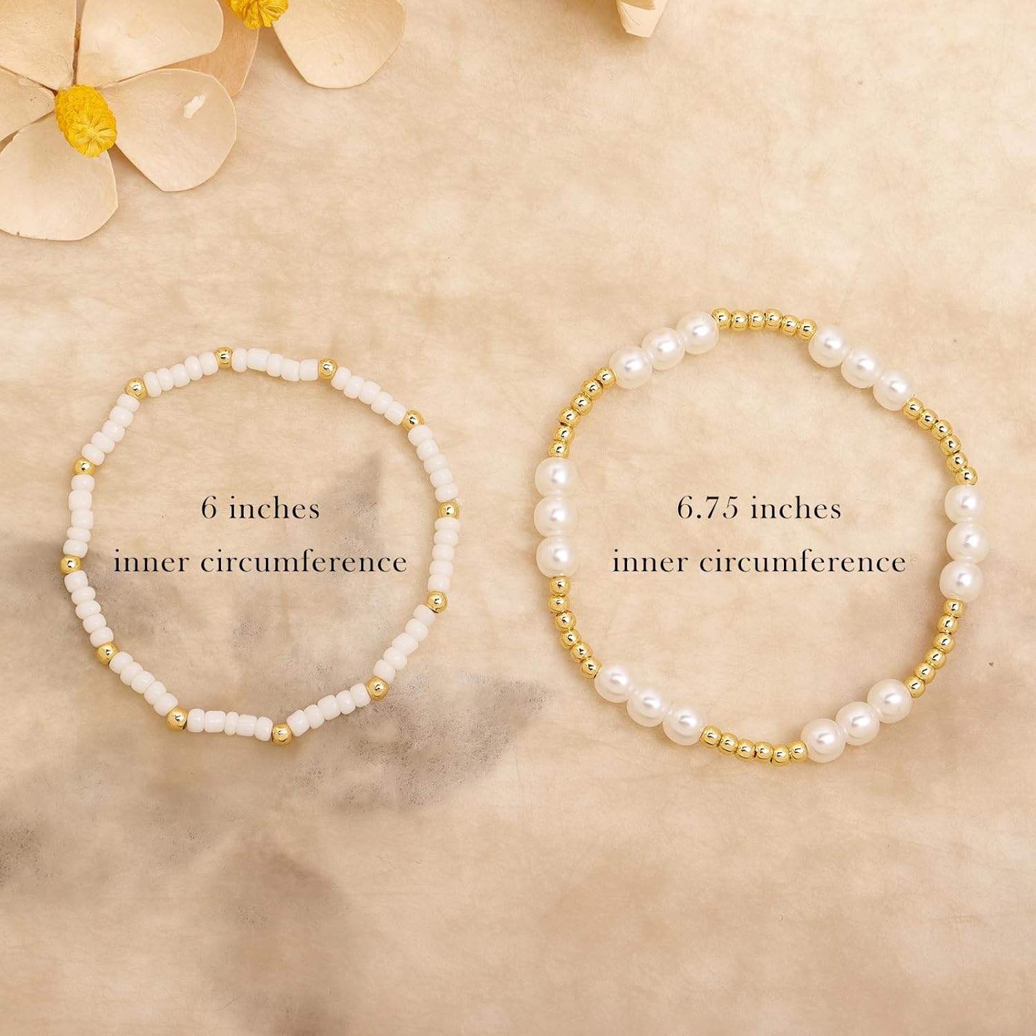 Dainty White Gold Beaded Stack Bracelets Set for Women, 2Pcs Boho Handmade Pearl Beads Stackable Stretch Everyday Fashion Jewelry Gift. - Image 3