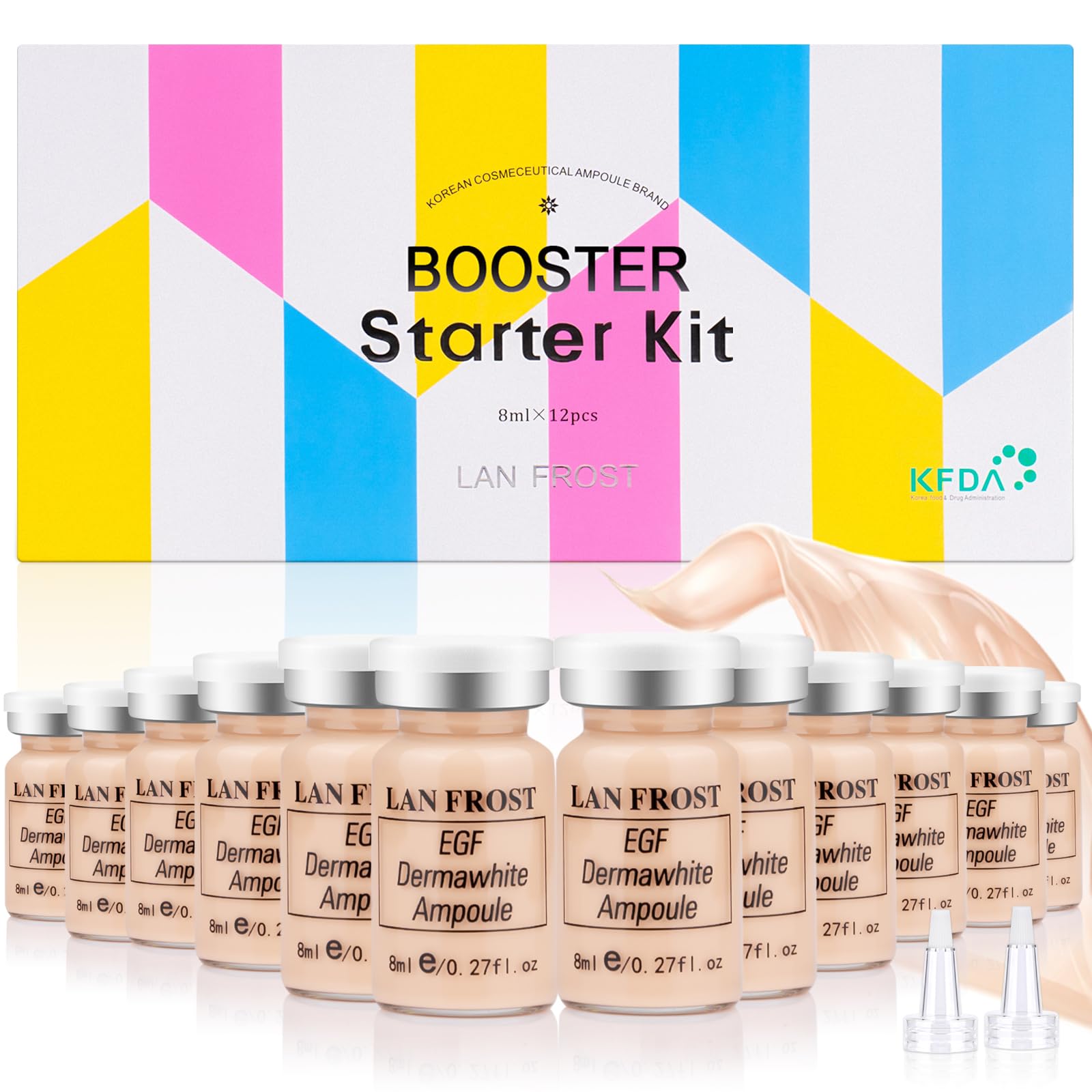 BB Facial Glow Serum Starter Kit Hyaluronic Acid Essence Foundation Skin Care Kit 0.27oz 12 Vials, Combined With Niacinamide and Peptides To Skin Tone Anti-Aging Foundation Light Rose #3