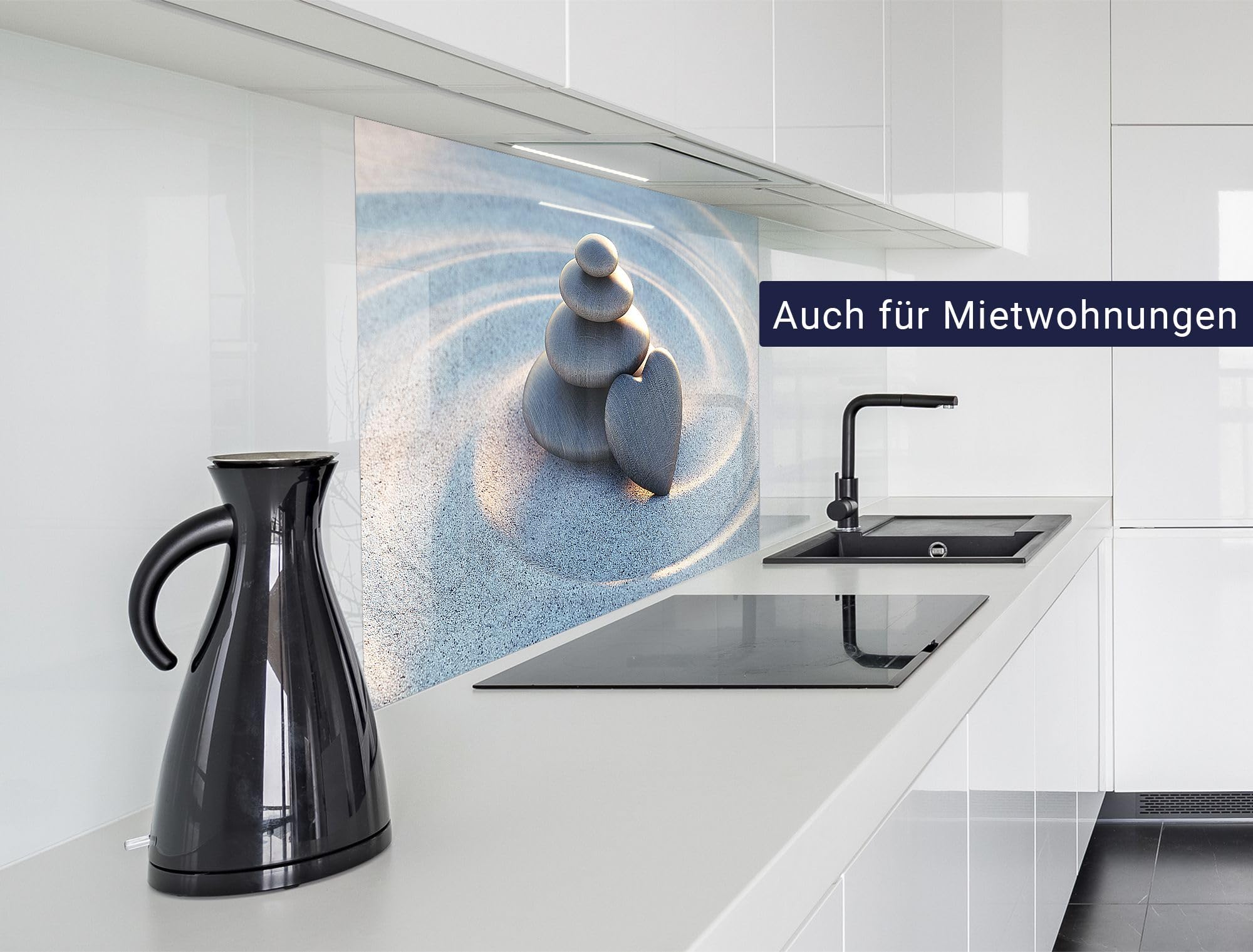 timalo Spritzschutz Wand für Herd, Küche Küchenrückwand Glasoptik | Acryl Glas 2mm | Glasrückwand Acrylglas Wandpaneele Rückwandschutz Platte | 60x40cm Steine im Sand Strand Herz