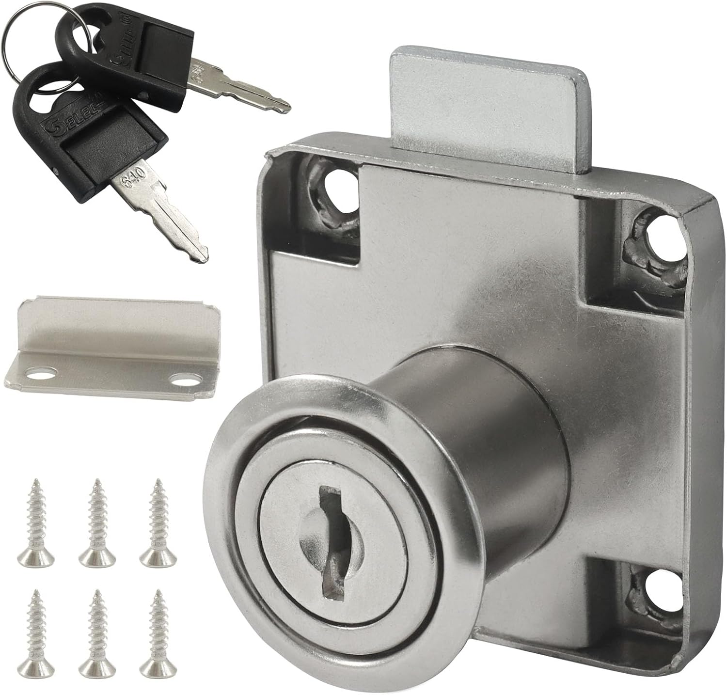 Hordion 4 Pack Drawer Lock with Keys, Cabinet Locks Zinc Alloy Cam Security Lock for Drawer Cabinet Wardrobe Office Desk Mailbox, Silver