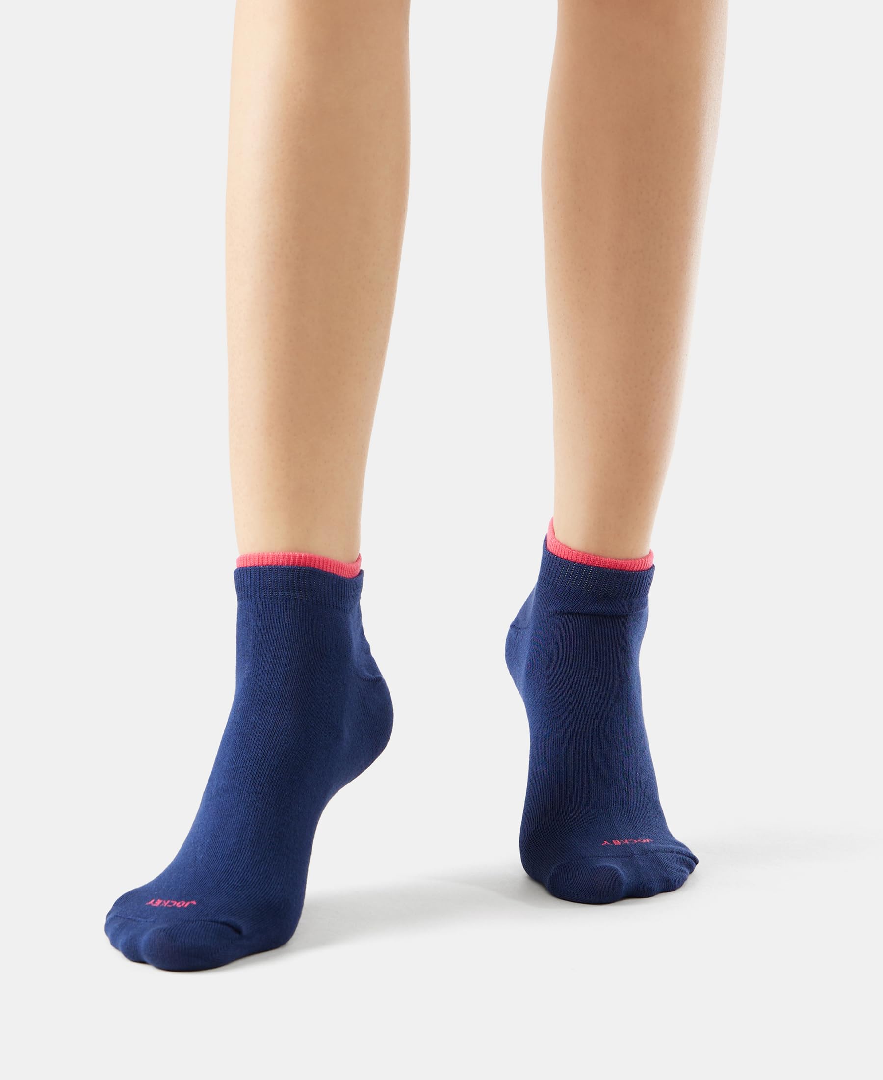 Jockey Women's Low Ankle Length Compact Cotton Stretch Socks with StayFresh Treatment (Pack of 2) 7491_Imperial Blue&Raspberry_Free Size - Image 4 thumbnail