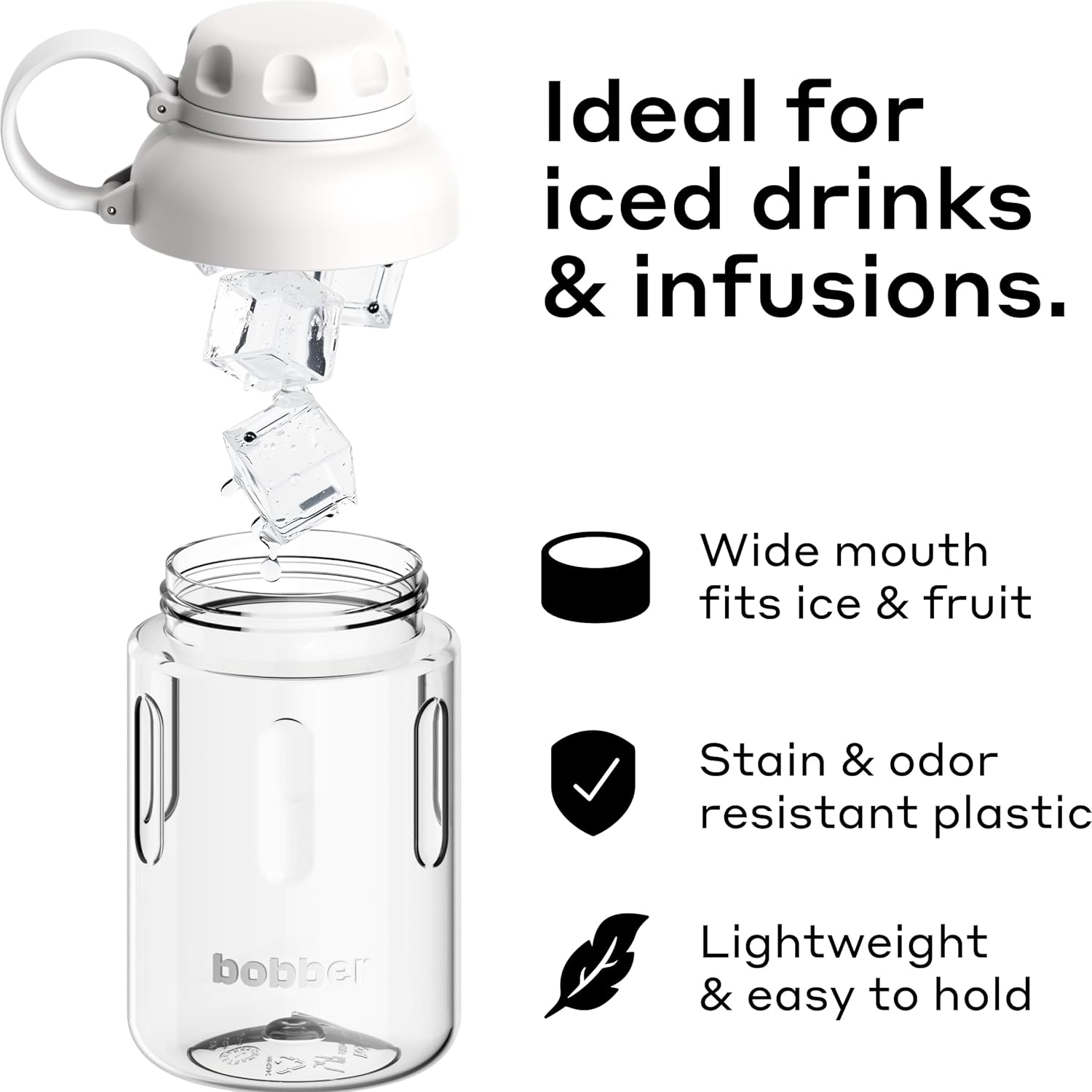 BOBBER 20 oz Tritan Water Bottle with Wide Mouth, Spout Lid and Fruit Filter — Dishwasher Safe Clear Water Bottle, BPA Free — Leak-Proof Clear Water Bottle with Strap for Camping, Office Work (Grey) - Image 2