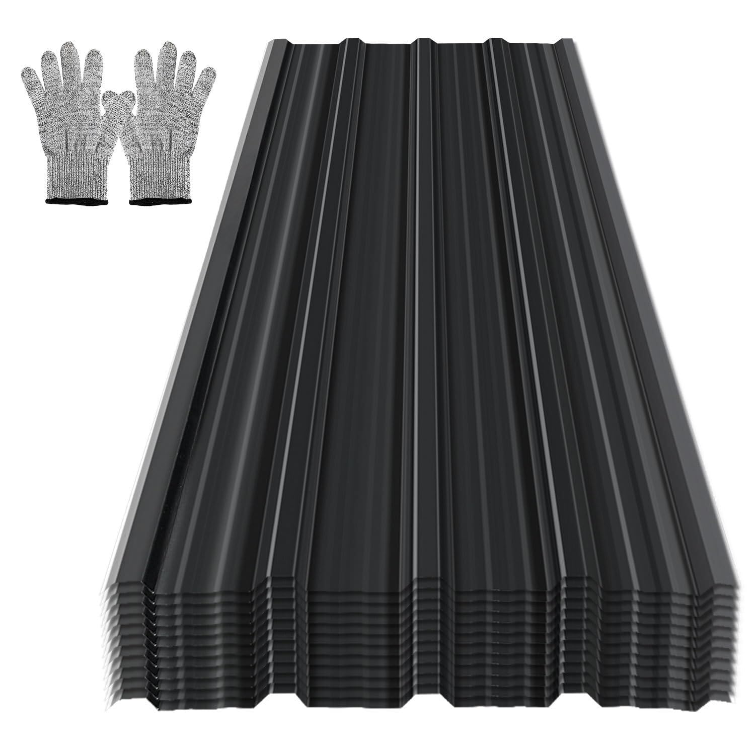 Chapa trapezoidal perfilada de 129 x 46 cm, juego de chapa de techo de aprox. 14 m², acero galvanizado de 0,25 mm, para cobertizos, cobertizos, incluye guantes de protección contra cortes
