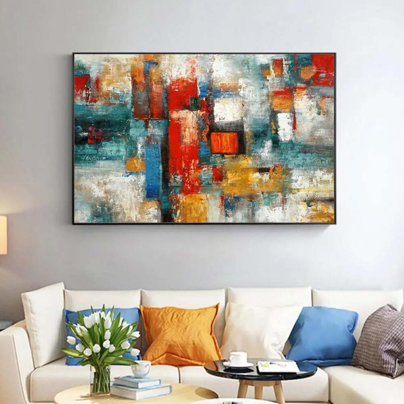 Bilder Abstrakt Bunt Style Leinwandbild 200x100 cm Modern Groß XXL Wohnzimmer Schlafzimmer Wandbild Kunstdruck Wandbilder Canvas Desing Wanddeko Wand Bild auf Leinwand Ungerahmt