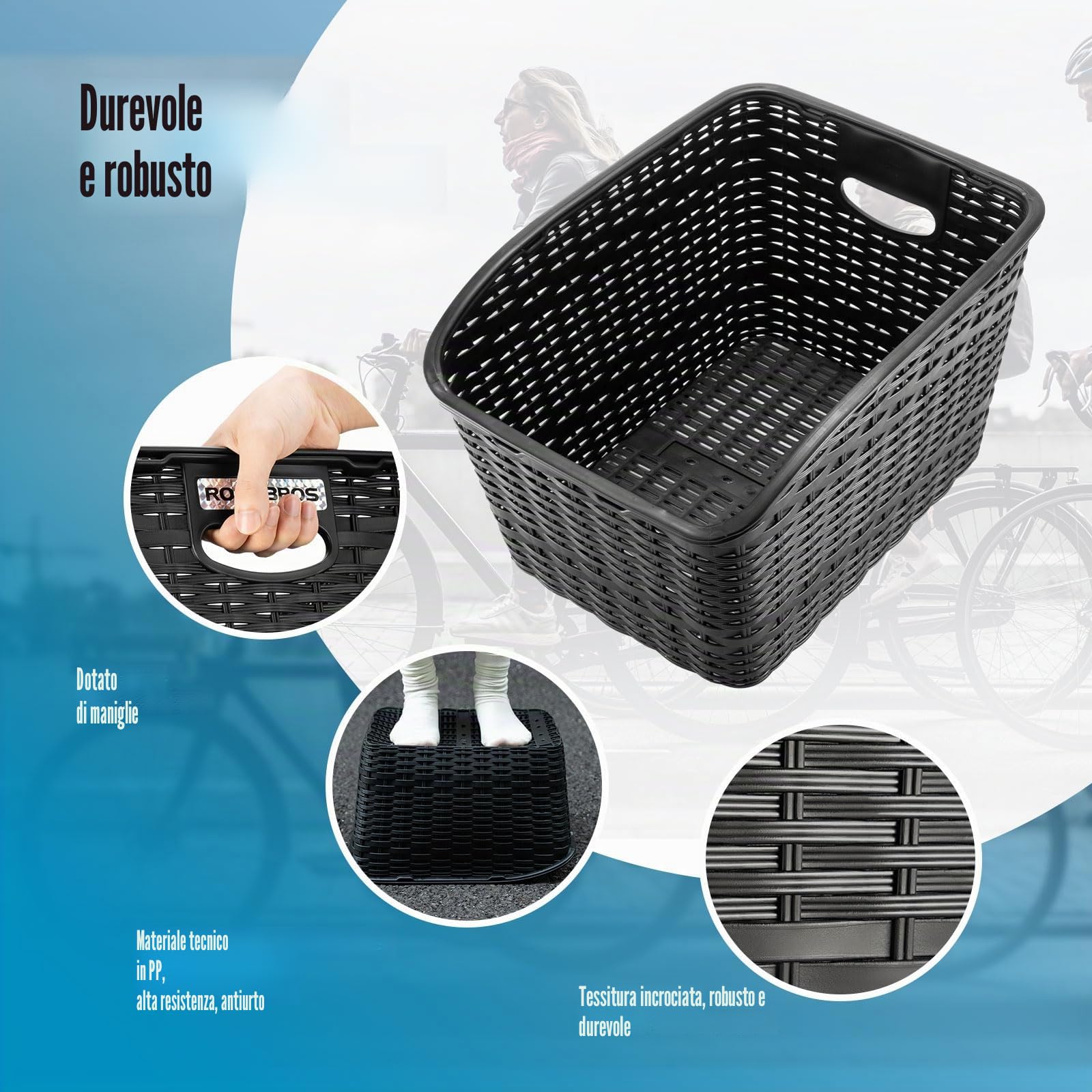 ROCKBROS Cestino Bicicletta Posteriore, Grande Capacità, Robusto e Durevole, con Coperchio Espandibile, per Maggior Parte dei Portapacchi, Cestino Bici per Cani, Verdure, Borse
