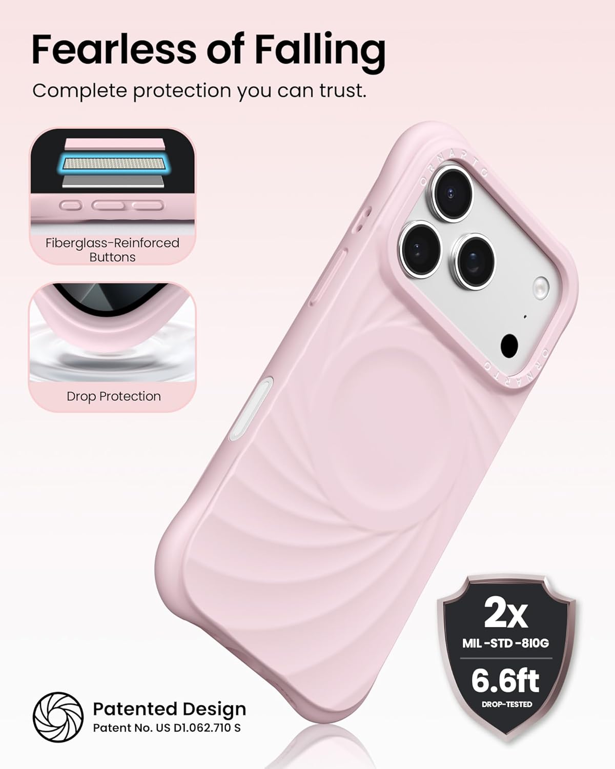 ORNARTO Vortuxe for iPhone 17 Pro Case 6.3" | 2X MIL-STD Protection | Camera Control Button | Compatible with MagSafe | Sleek Aesthetic Liquid Silicone Phone Cover | Pink Quartz - Image 3