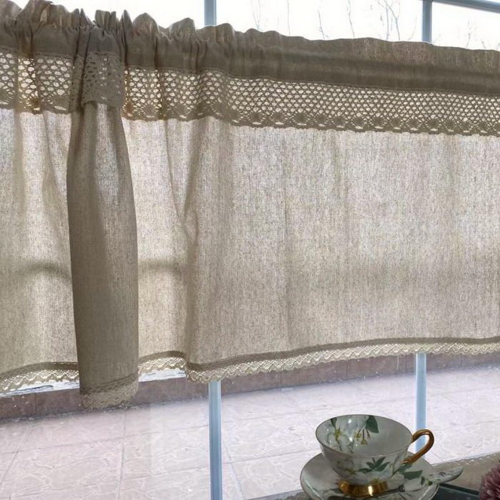 A.Monamour Gardine – Rosa Voile Mit Gänseblümchen-Stickerei, Halbdurchsichtig, Landhausstil, Für Küche & Café