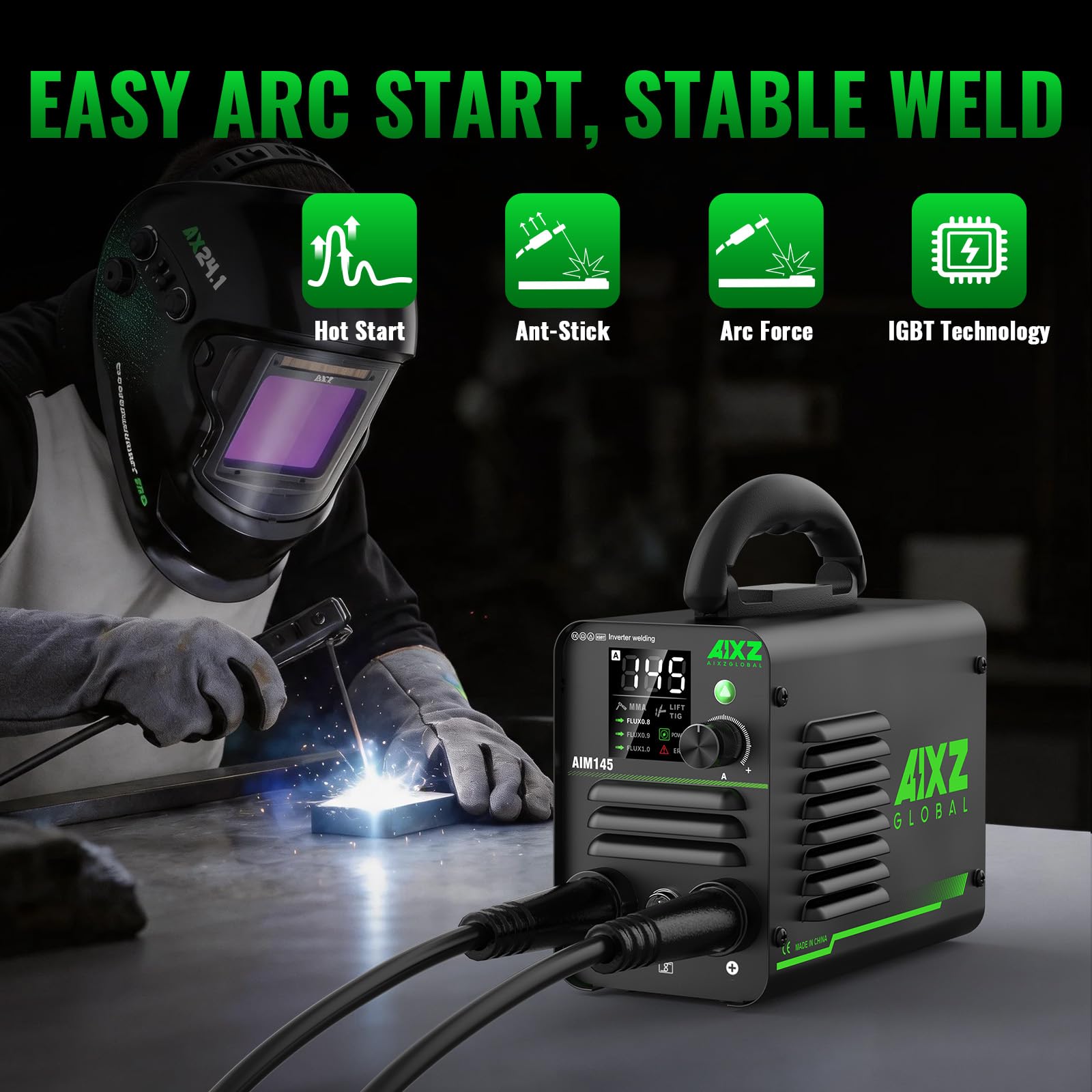 145A Saldatore ad Arco 3 in 1 MMA/pistola da Piscina/LIFTTIG Saldatrice IGBT Inverter Mini Saldatore Portatile a Bastone 240V Avviamento a Caldo Forza ARC Antiaderente Con Display LED
