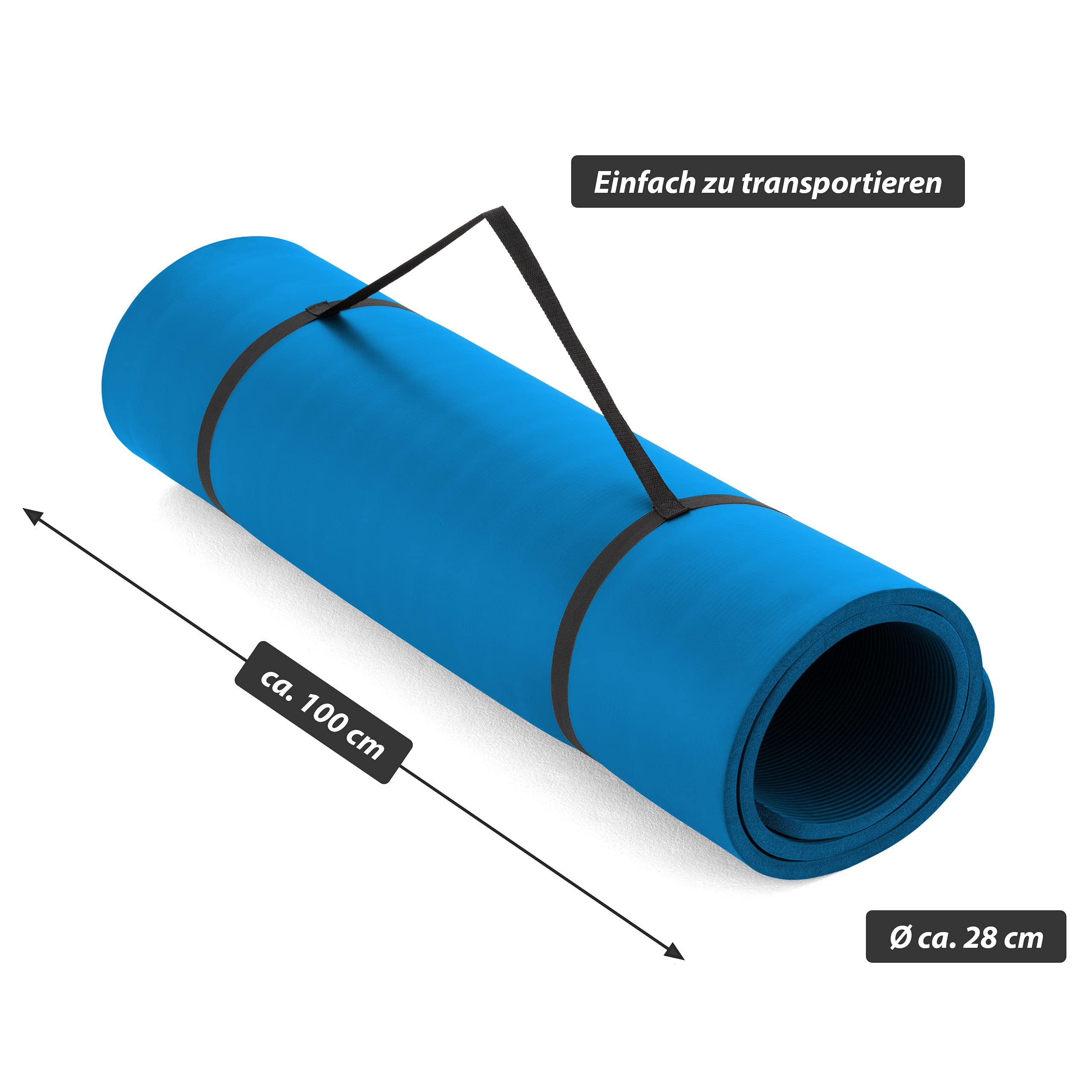 Yogamatte - 190x60x1,5 cm oder 190x100x1,5 cm, mit Tragegurt, Phthalatfrei, Rutschfest, Farbwahl - Gymnastikmatte, Fitnessmatte, Sportmatte, Trainingsmatte, Übungsmatte