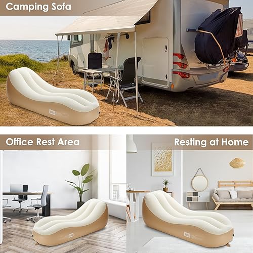 Miniatura 6 de Sofá inflable de colchón de aire de tamaño individual, silla inflable doble para adultos, tumbona hinchable, sofá de aire portátil para estar en