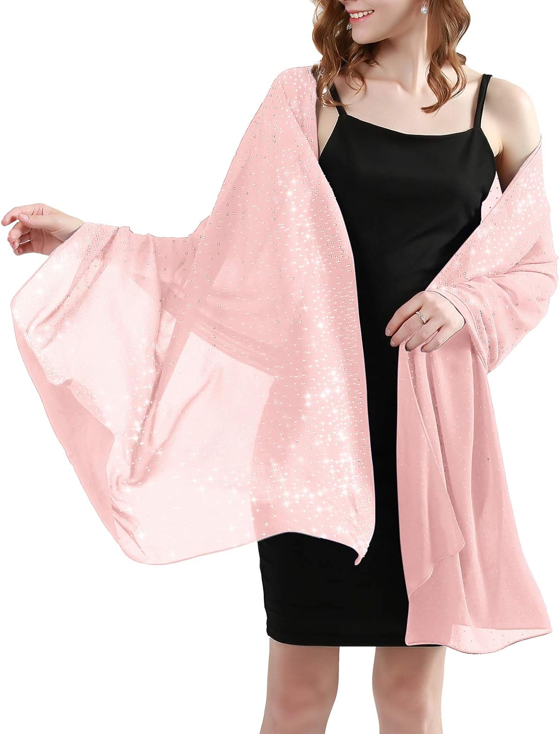 BANETTETA Shine Bright Like a Diamond Chiffon Sparkly Rhinestone Shawls and Wraps for Evening Dresses Weddings