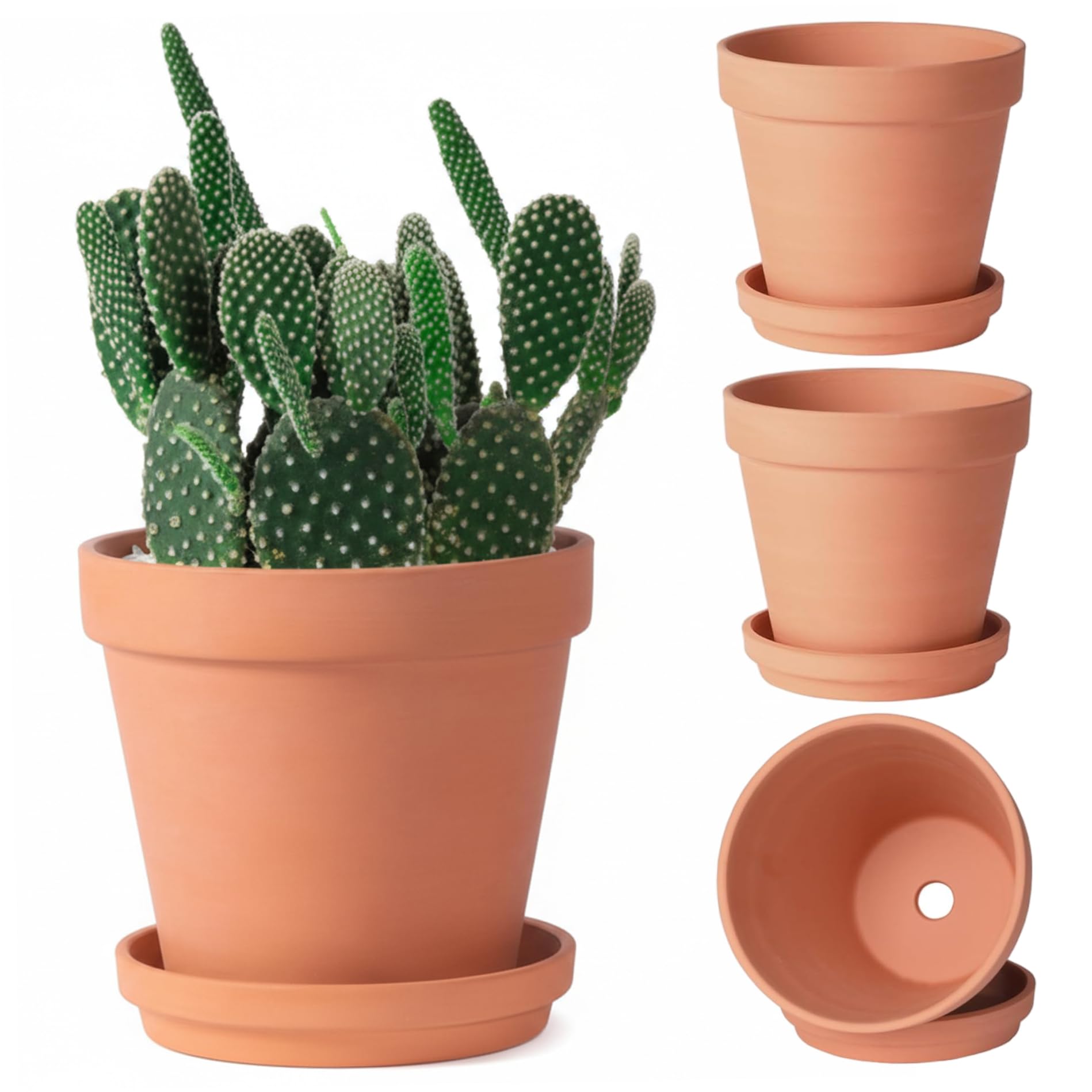 3er-Set Terrakotta-Töpfe, 15, 2 cm großer Blumentopf für den Innenbereich mit Ablaufloch und Untersetzer, klassischer Keramik-Blumentopf für Kräuter und kleine Pflanzen im Garten