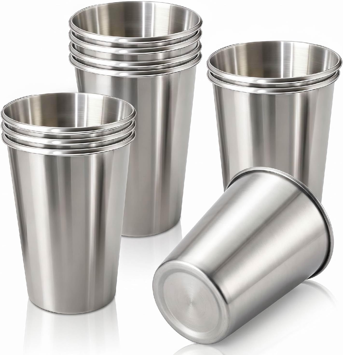 10 Pack 16 oz Stainless Steel Cups, Stackable & Reusable Pint Tumbler Set | Durable Metal Drinking Glasses, Ideal for Indoor Outdoor Picnic Travel Camping, Rust-proof & Easy to Clean, BPA-Free