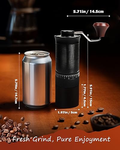 Miniatura 3 de Molinillo de café manual con rebabas de acero inoxidable, molinillo de mano de 1.12 onzas para expreso, goteo, prensa francesa, con 35 ajustes