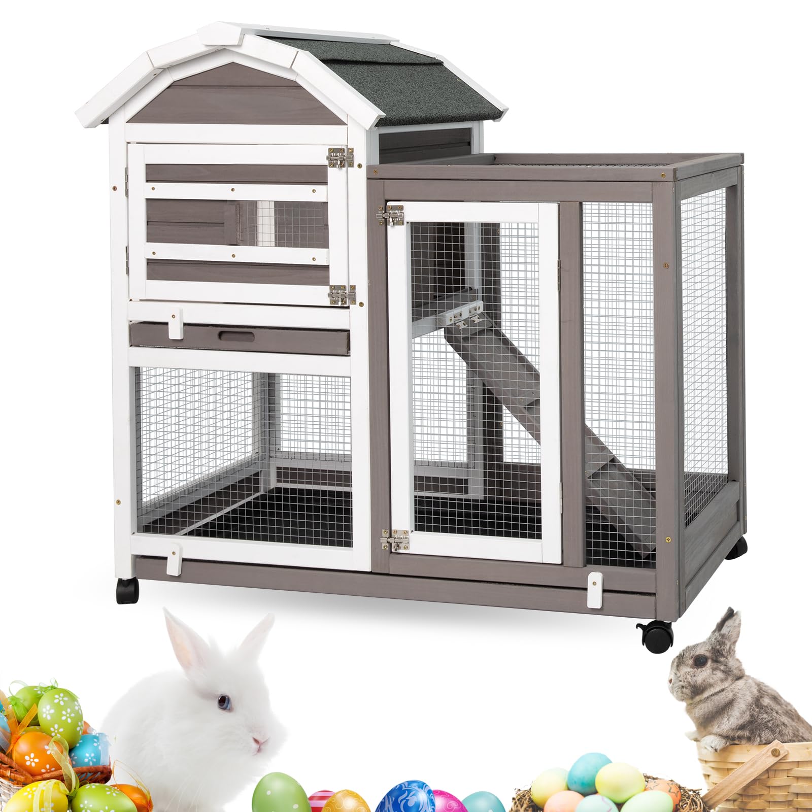 Outdoor Large Wooden Rabbit Hutch, 53 OFF