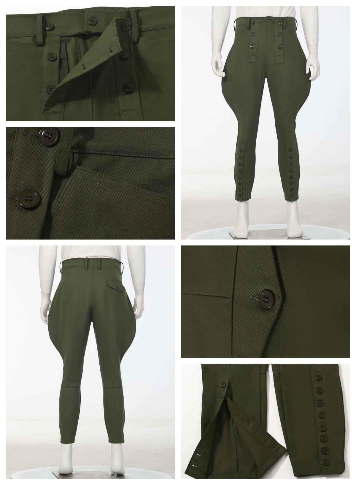 Historic WWII-Style US Officer Cotton Breeches - Military Reproduction Khaki Reithose mit Knopf-Beinverschluss