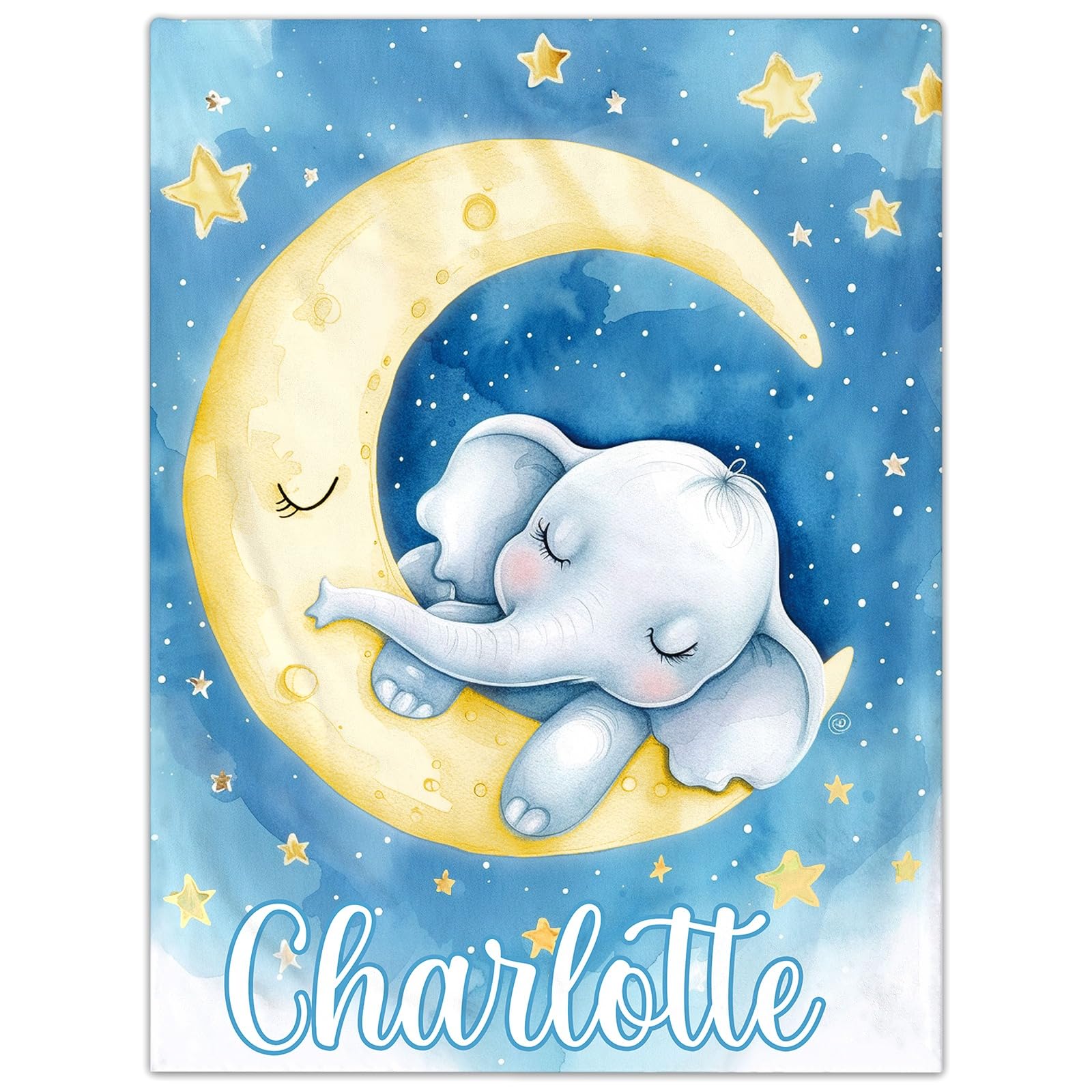 Jodimitty Personalised Baby Blanket Elephant Light Blue Throw Blanket Flannel Fleece Custom Name Animal Pattern Throw Blanket for Bed Sofa Travel Nap, Blankets and Throws, 100/120/150/200cm — image 1