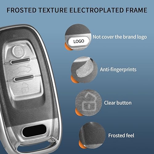 Miniatura 2 de TANGSEN Funda para llavero inteligente transparente de poliuretano termoplástico blanco esmerilado, color plateado, compatible con Audi A4 A5 A6 A7