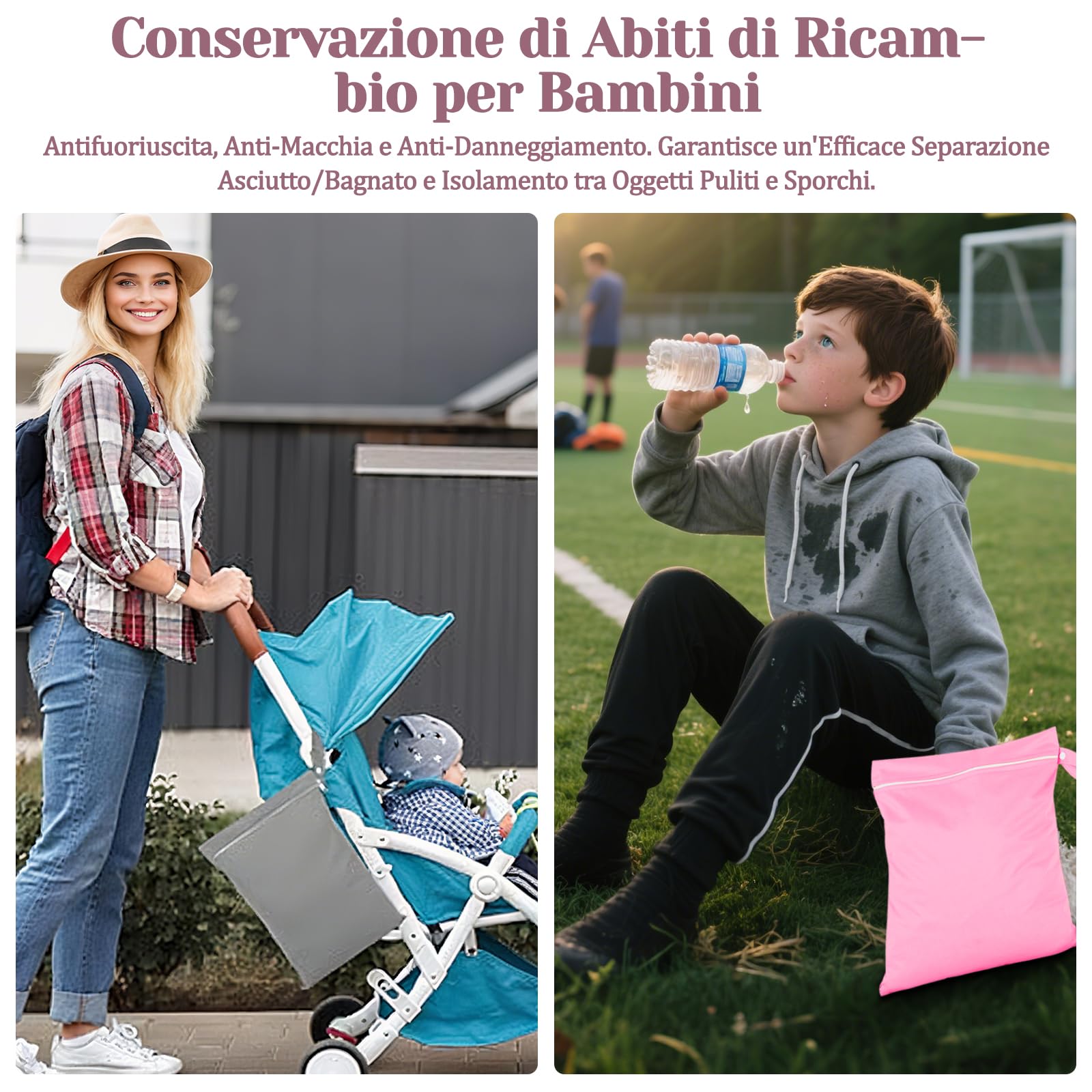 Sacca Impermeabile Wet Bag 40x30 cm Porta Pannolini Salviette Zip Manico Riutilizzabile Pieghevole 2 Pezzi