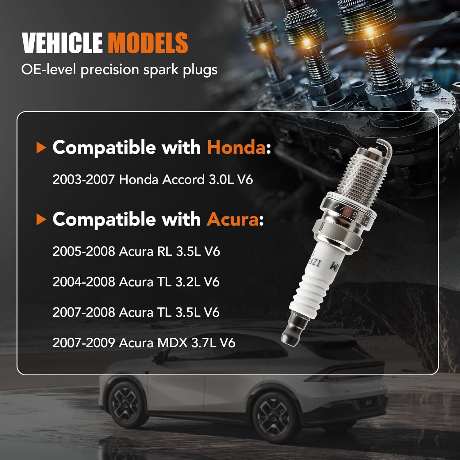 6 Pack Iridium Spark Plugs for Honda Accord Acura TL MDX RL 2003 2004 2005 2006 2007 2008 2009 3.0 3.5 V6 Replaces 6994 IZFR6K11