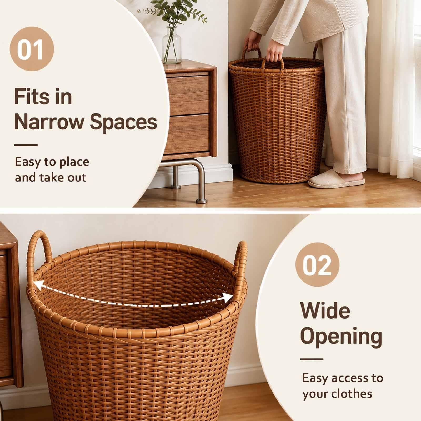 Cesto Portabiancheria In Rattan Sintetico, Cesta Multifunzione Con Manici