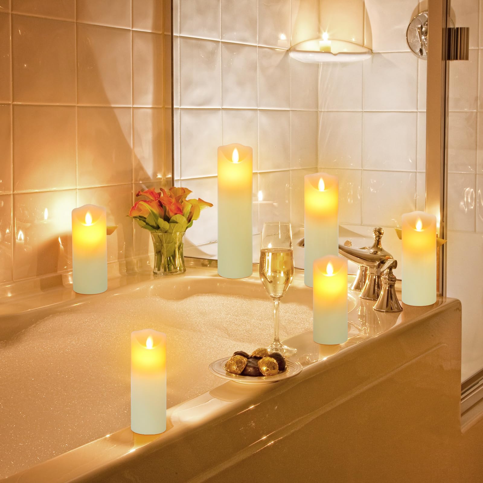 Velas LED,Pack de 5 LED Velas sin Llama,llamas LED parpadeantes Efecto de llama real,con Mando a Distancia y Temporizador Velas Decorativas de pilas para Decoración, Bodas, Navidad(Marfil)