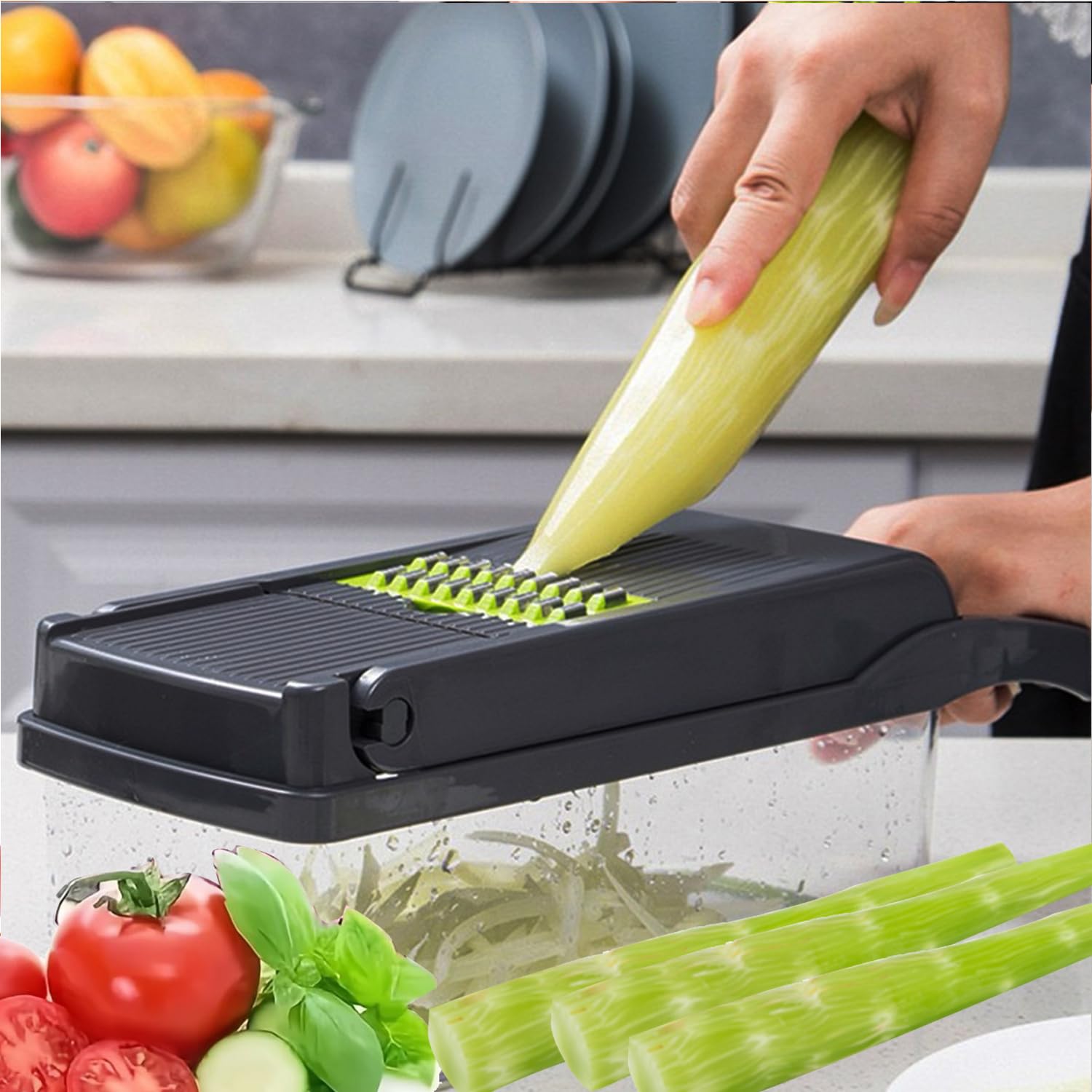 Picador de verduras, cortador de mandolina, utensilio de cocina multifuncional 16 en 1 para cortar, rebanar, picar y rallar verduras y queso
